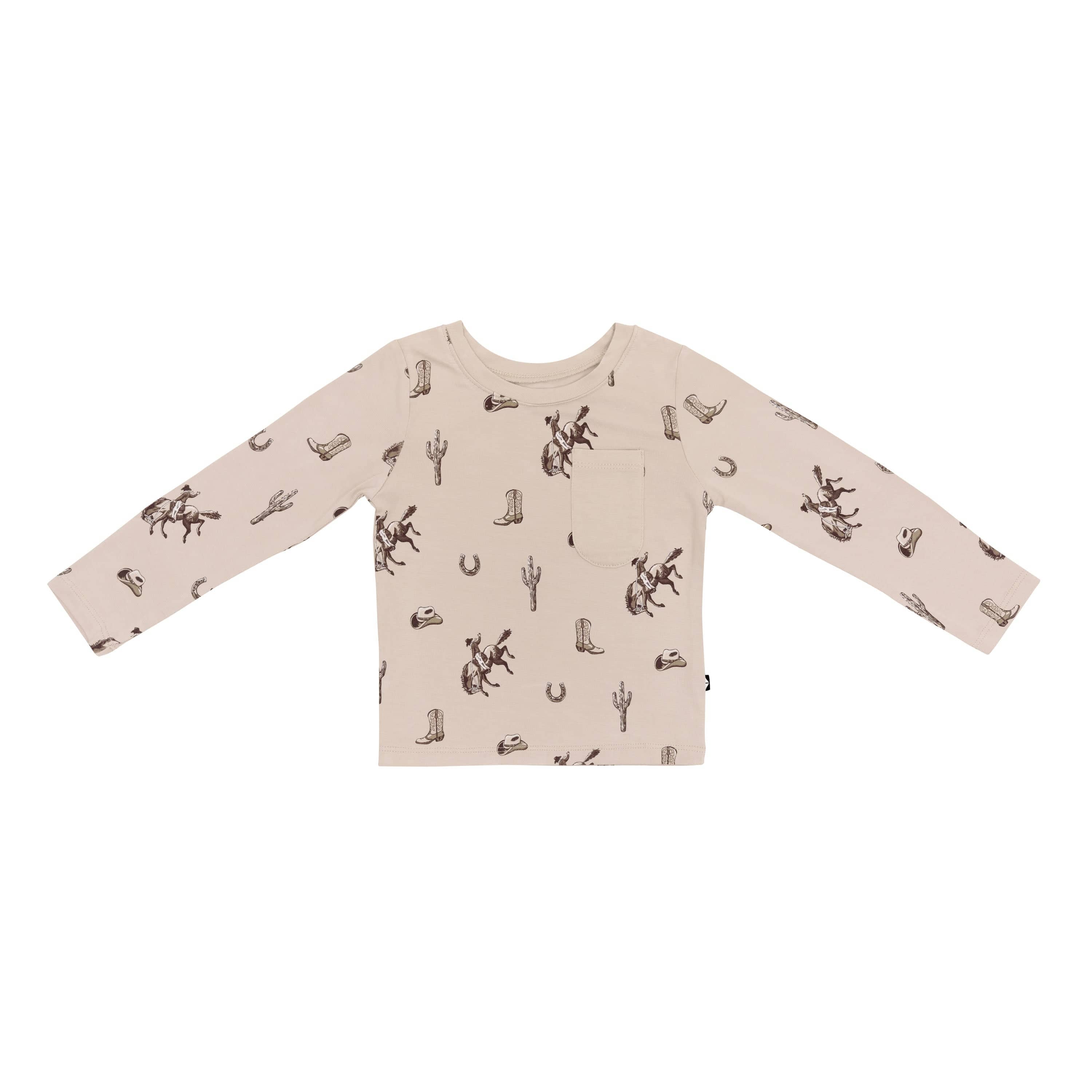 Long Sleeve Toddler Crew Neck Tee in Classic Cowboy - Image 2