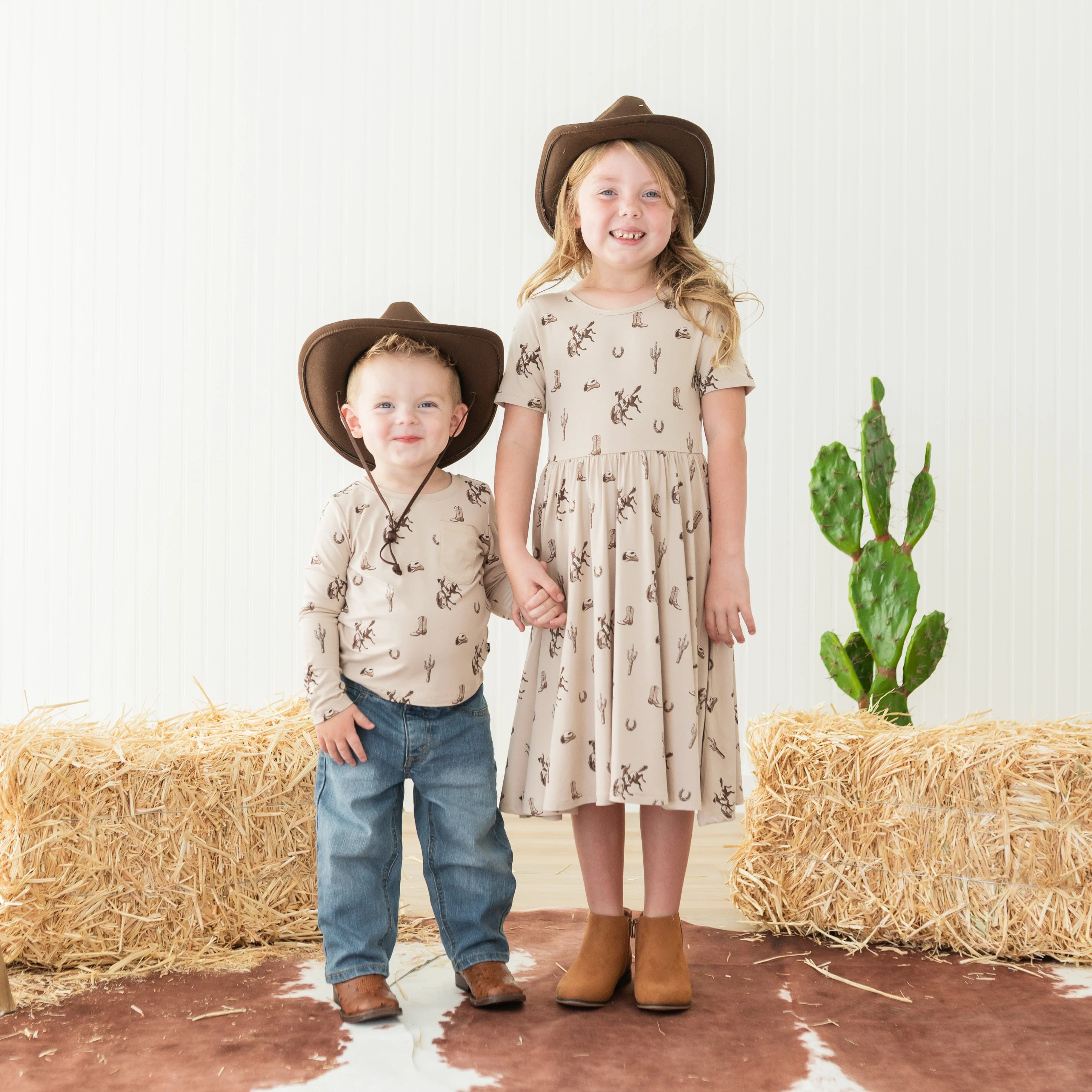 Long Sleeve Toddler Crew Neck Tee in Classic Cowboy - Image 3
