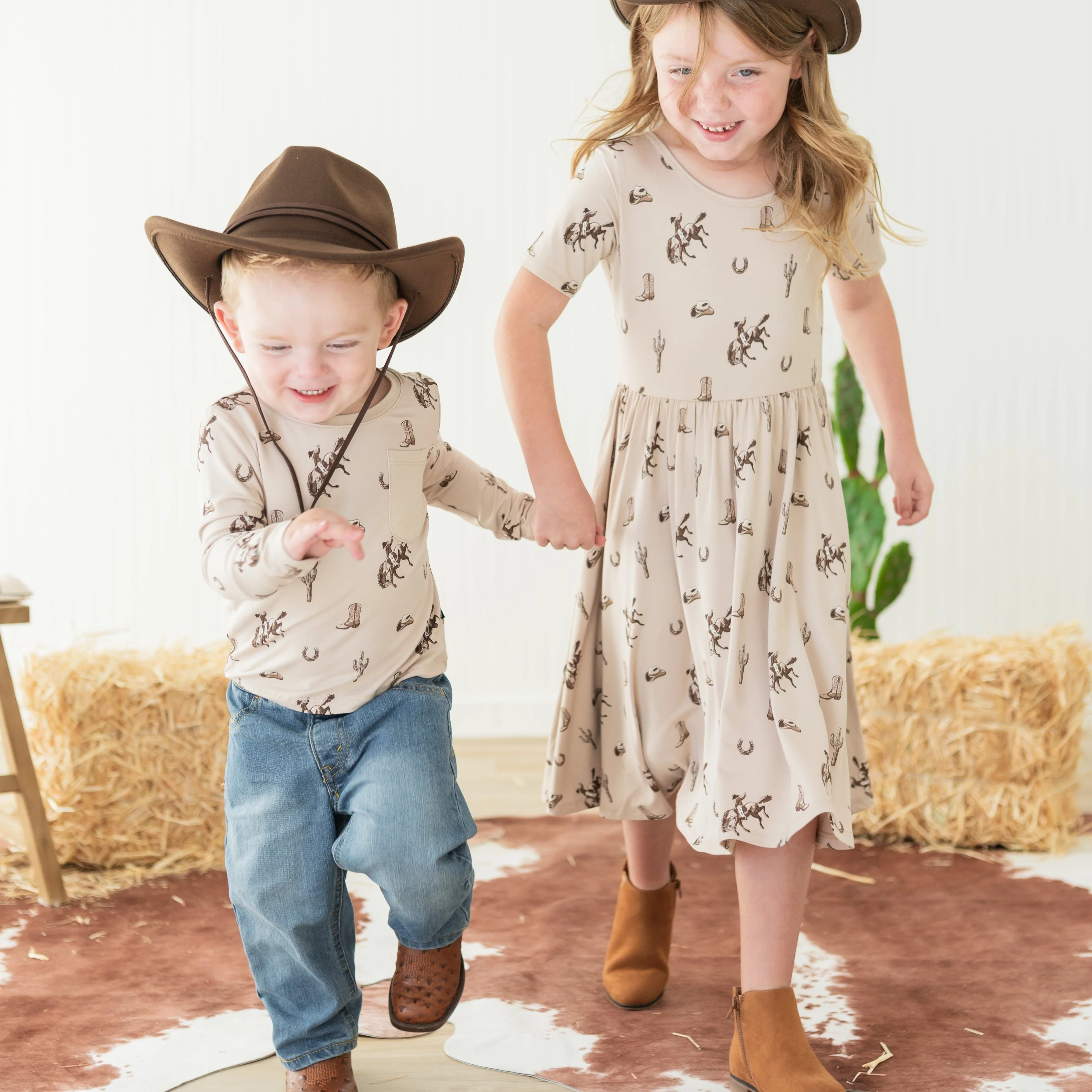 Long Sleeve Toddler Crew Neck Tee in Classic Cowboy - Image 4
