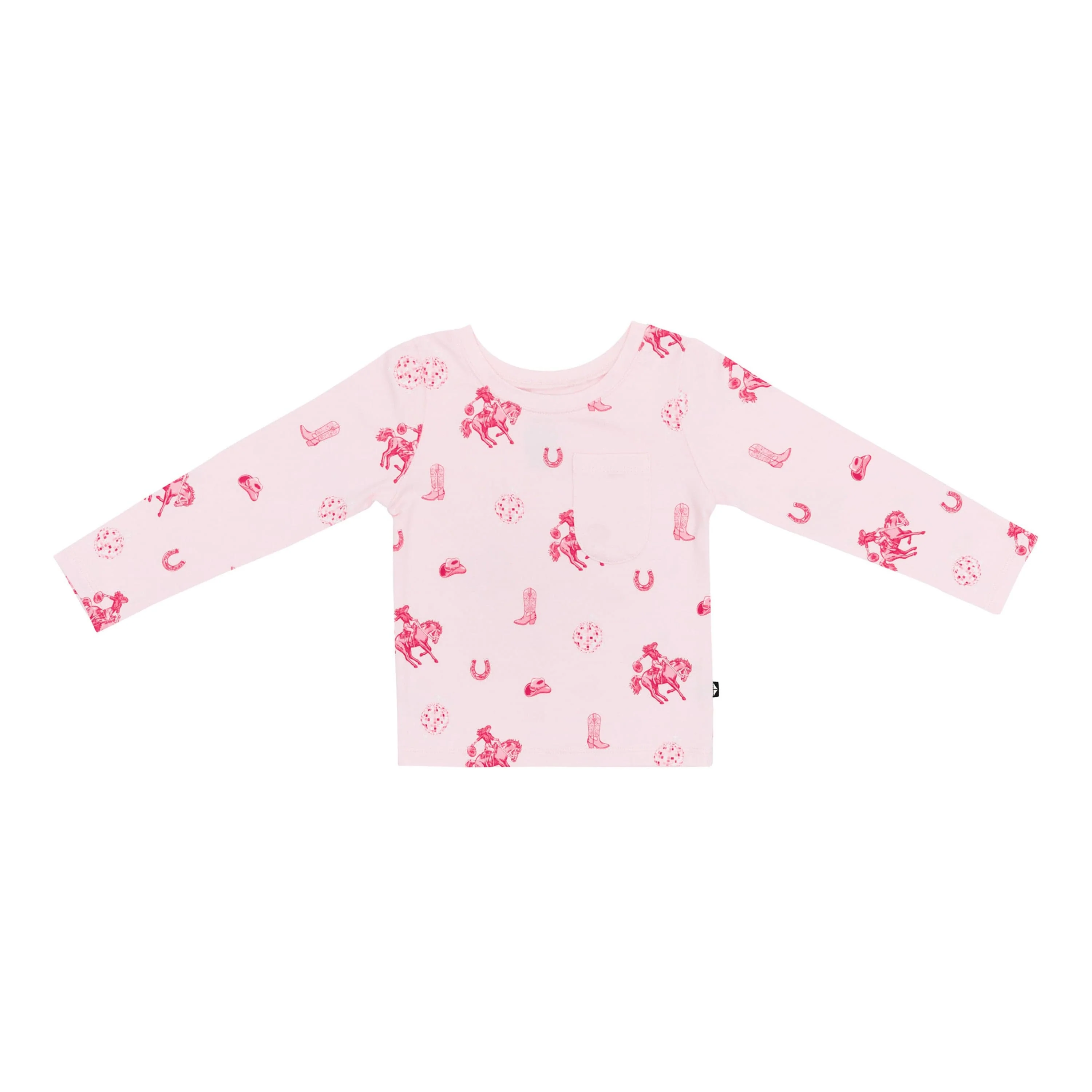Long Sleeve Toddler Crew Neck Tee in Disco Cowgirl - Image 2