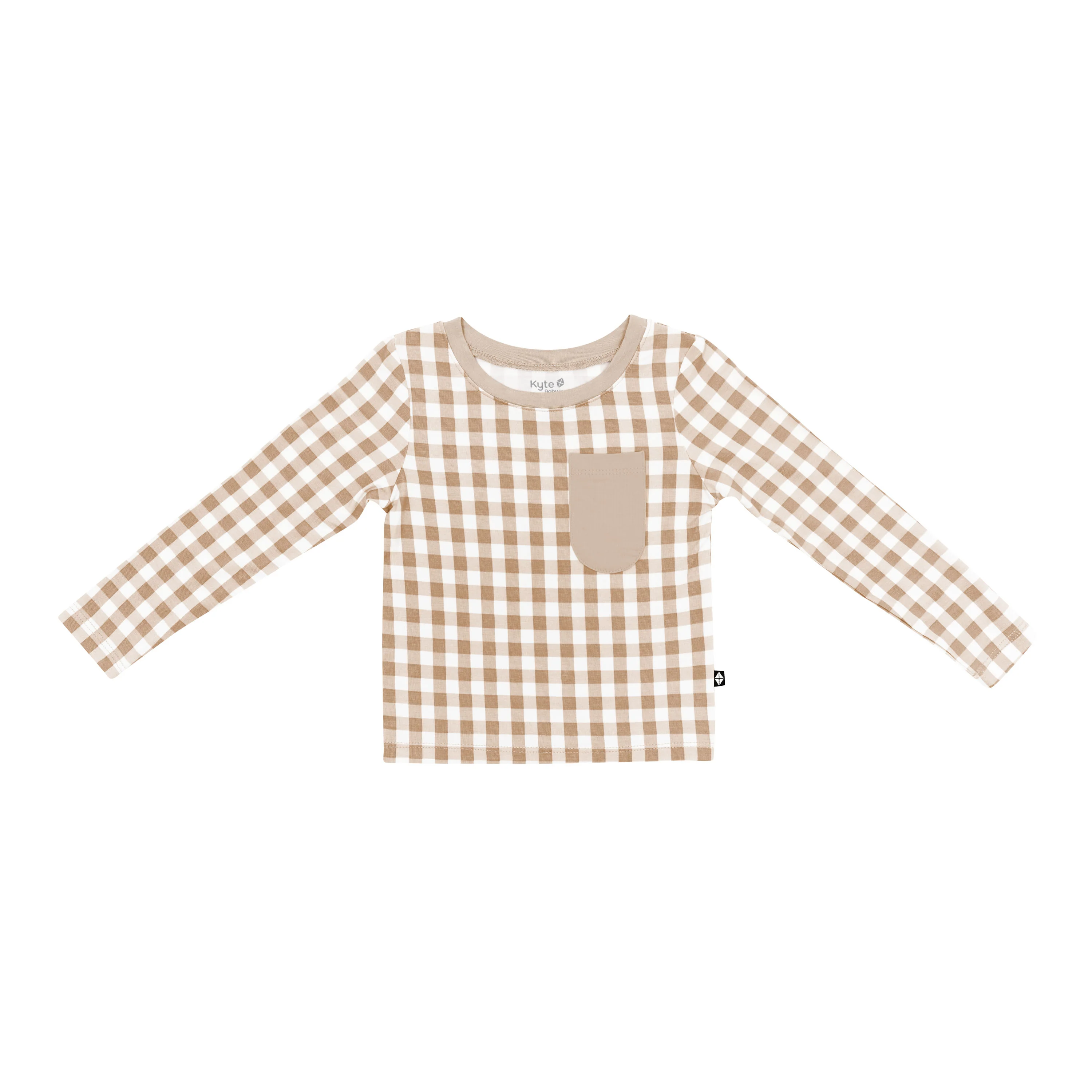 Long Sleeve Toddler Crew Neck Tee in Gingham Bisque - Image 2