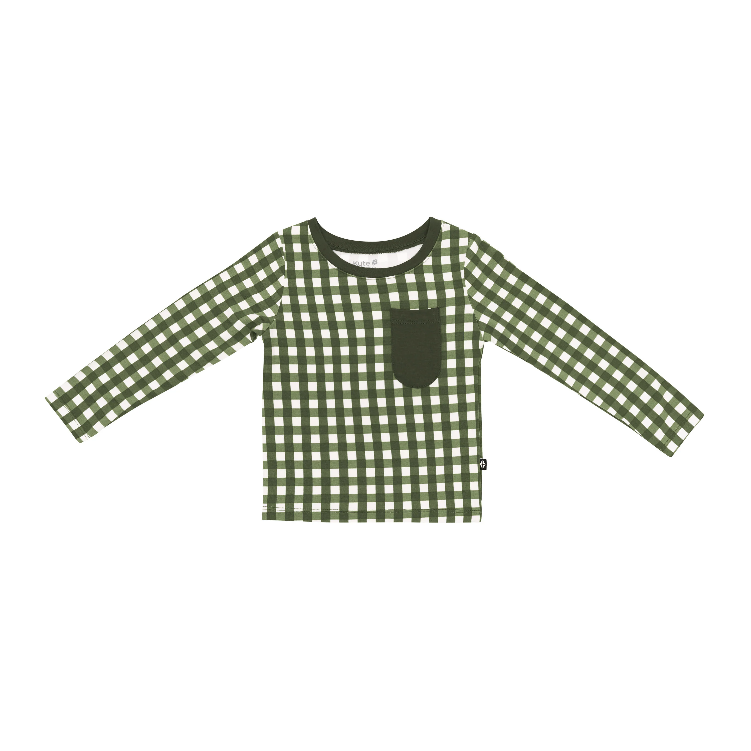 Long Sleeve Toddler Crew Neck Tee in Gingham Fir - Image 2
