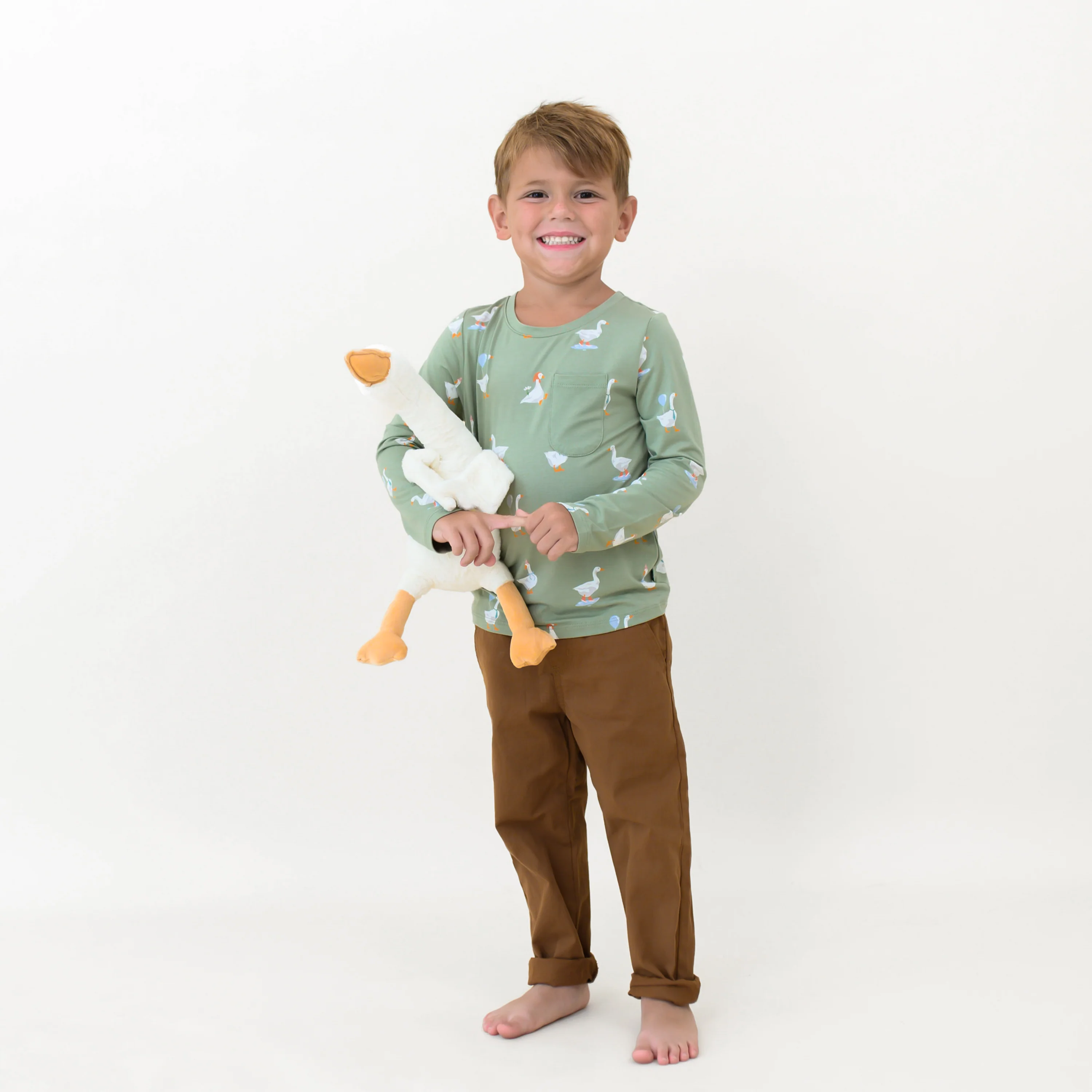 Long Sleeve Toddler Crew Neck Tee in Silly Goose - Image 3