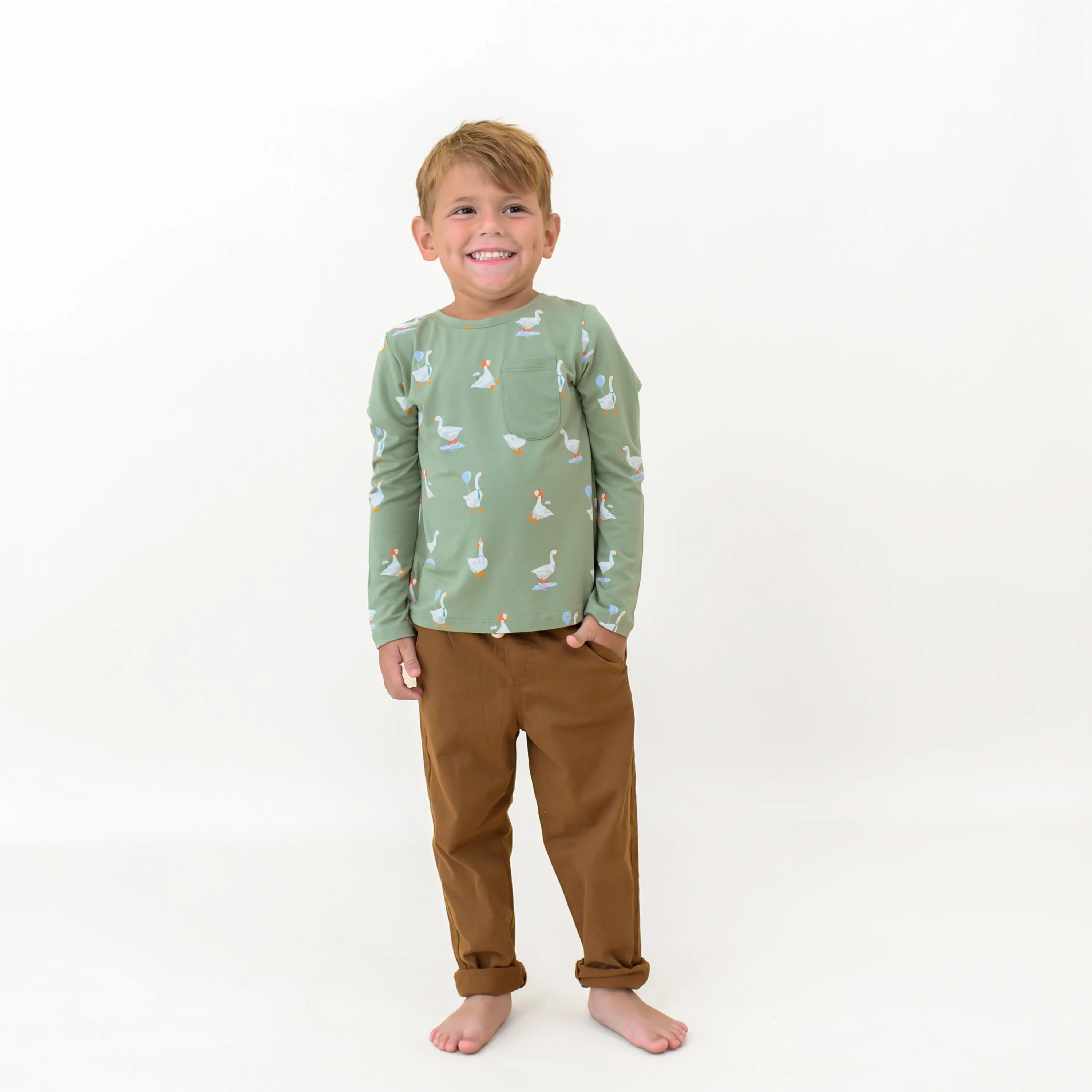 Long Sleeve Toddler Crew Neck Tee in Silly Goose - Image 4