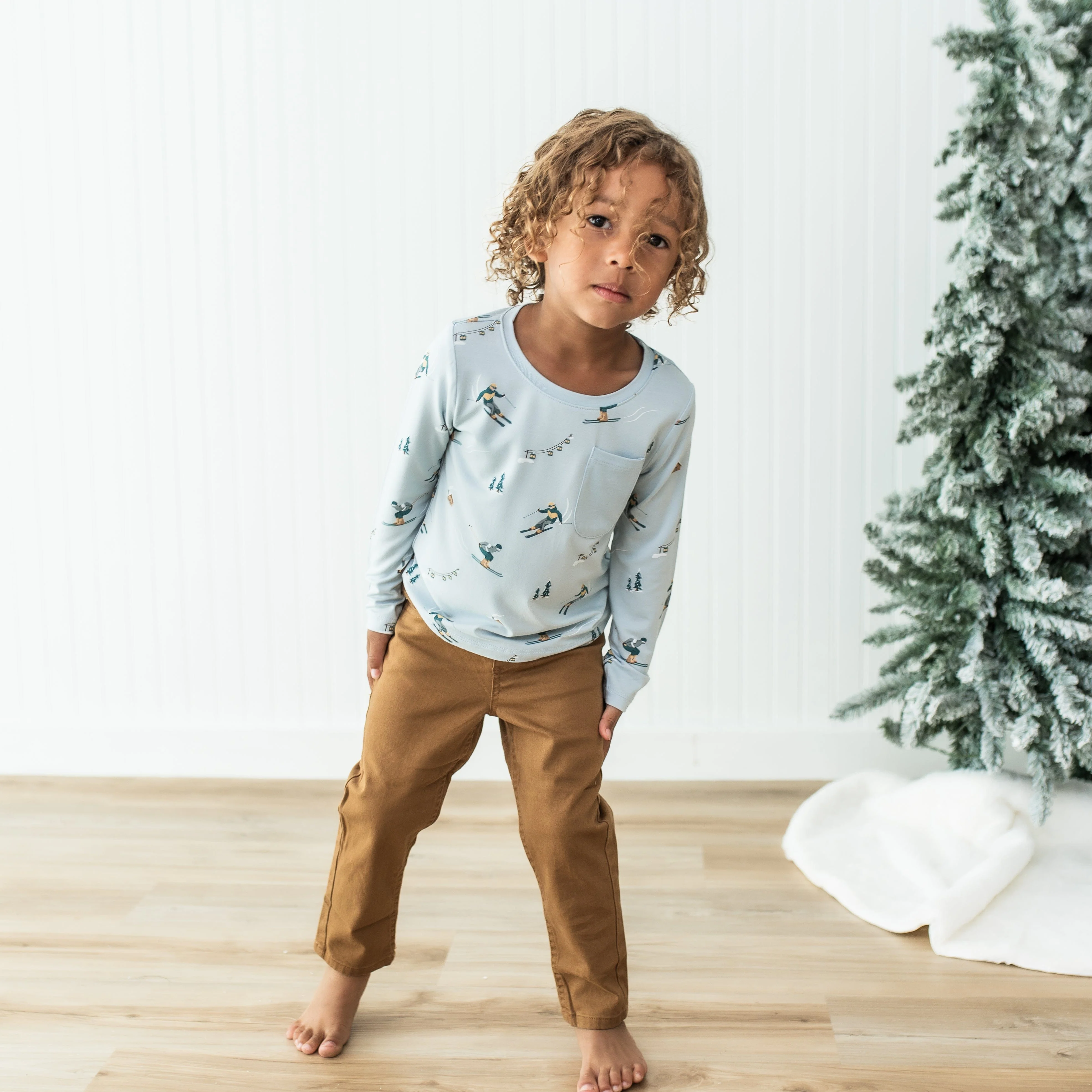 Long Sleeve Toddler Crew Neck Tee in Ski - Image 3
