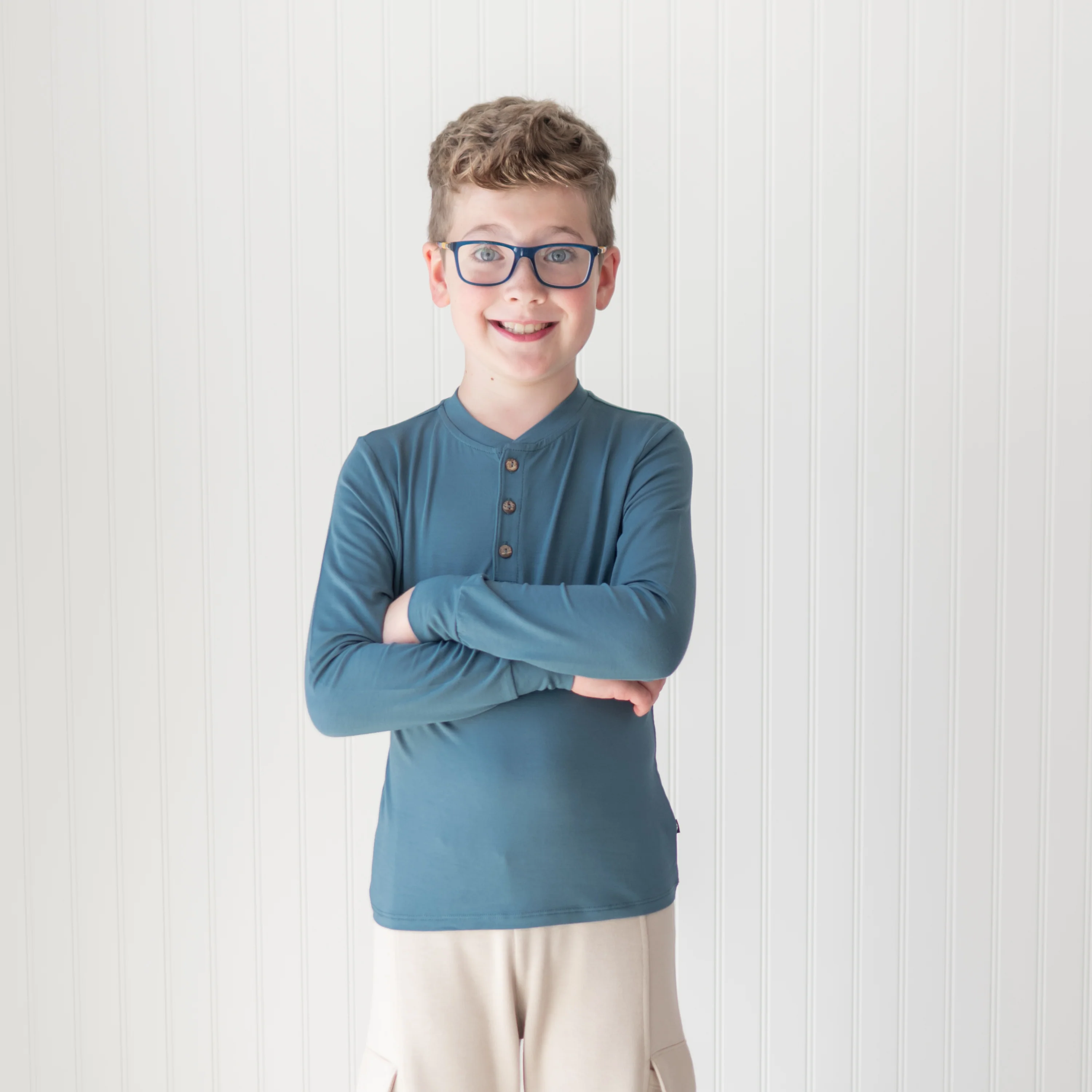 Long Sleeve Toddler Henley Tee in Atlantic - Image 3