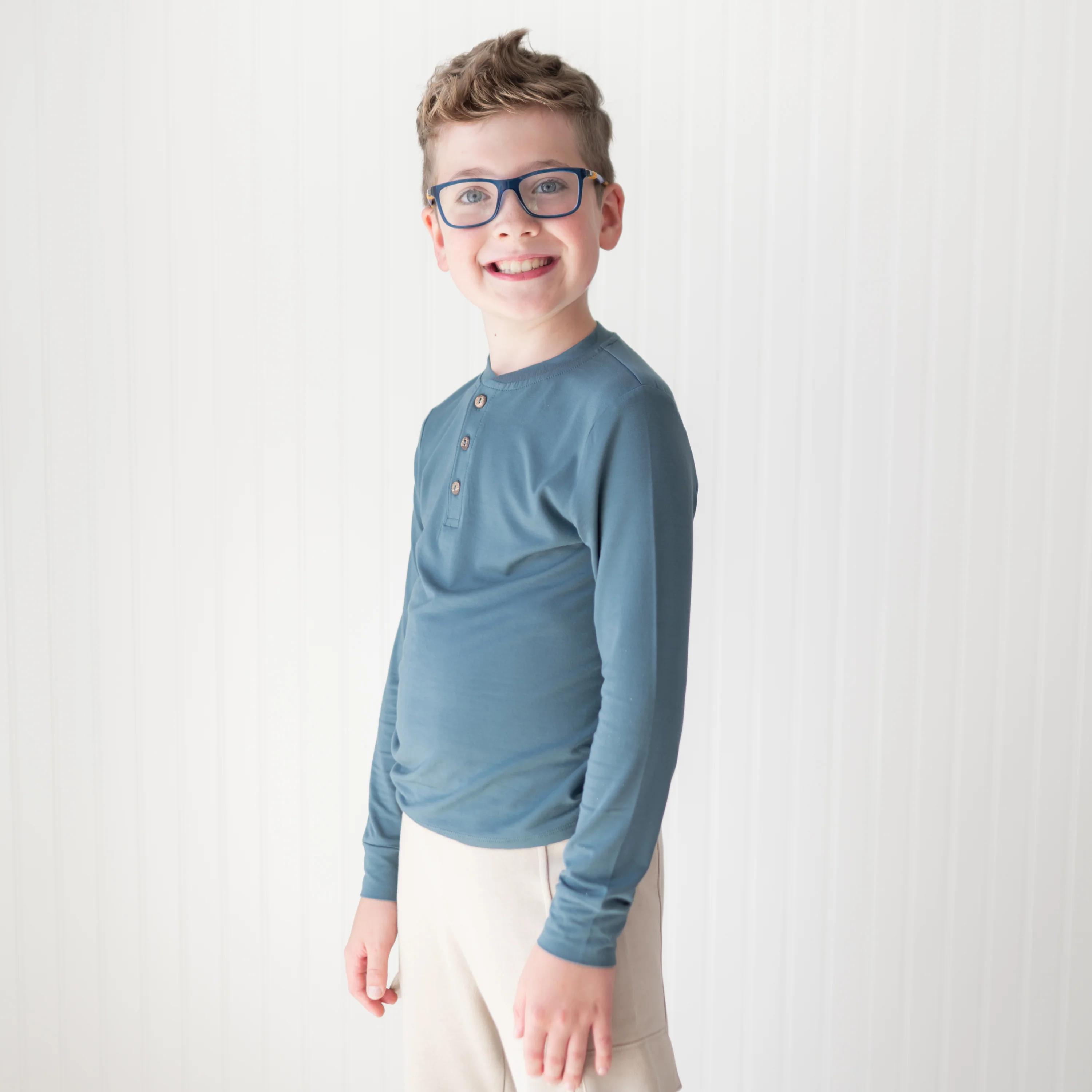 Long Sleeve Toddler Henley Tee in Atlantic - Image 4