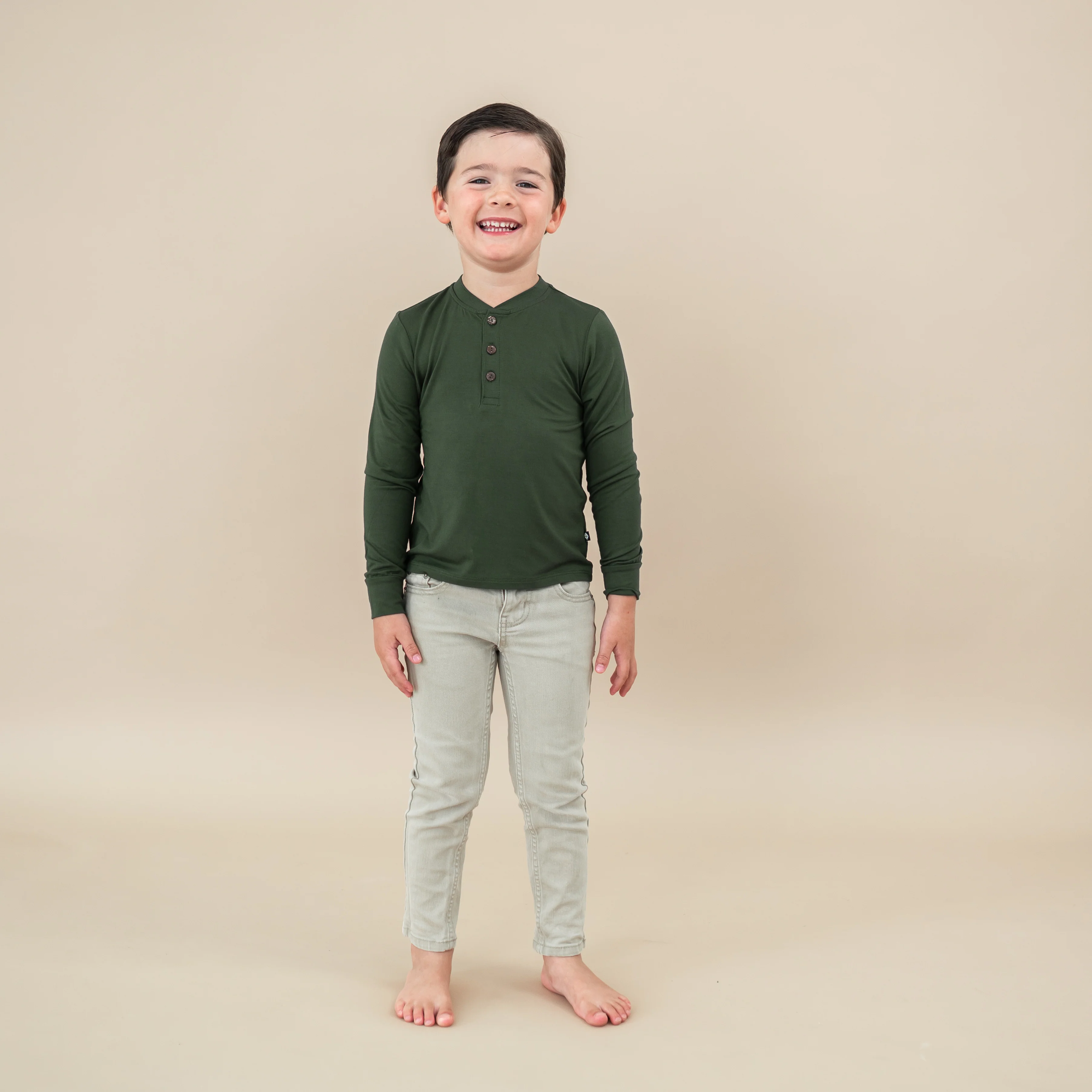 Long Sleeve Toddler Henley Tee in Fir - Image 3