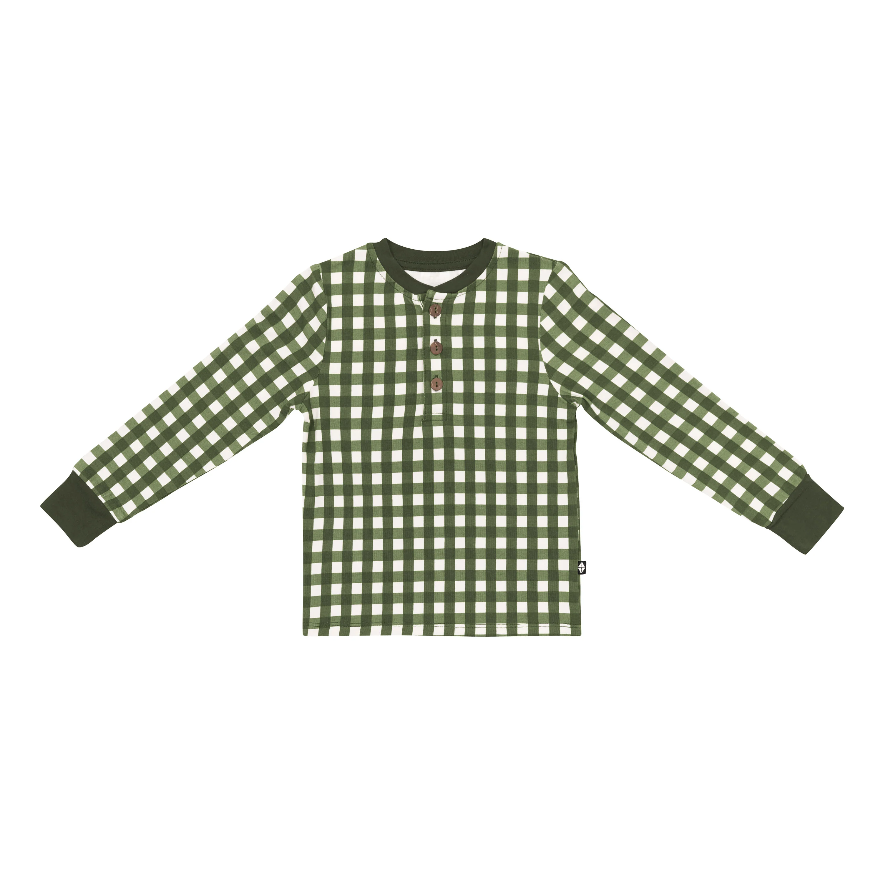 Long Sleeve Toddler Henley Tee in Gingham Fir - Image 2