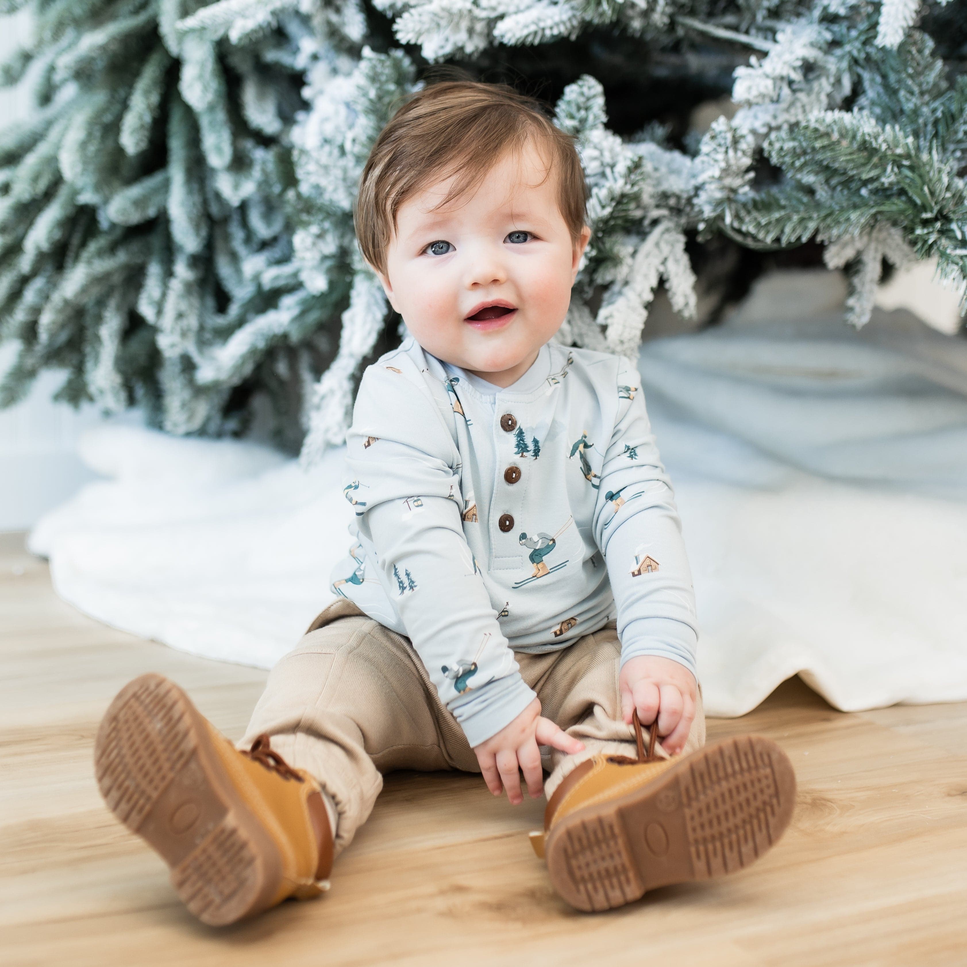 Long Sleeve Toddler Henley Tee in Ski - Image 4