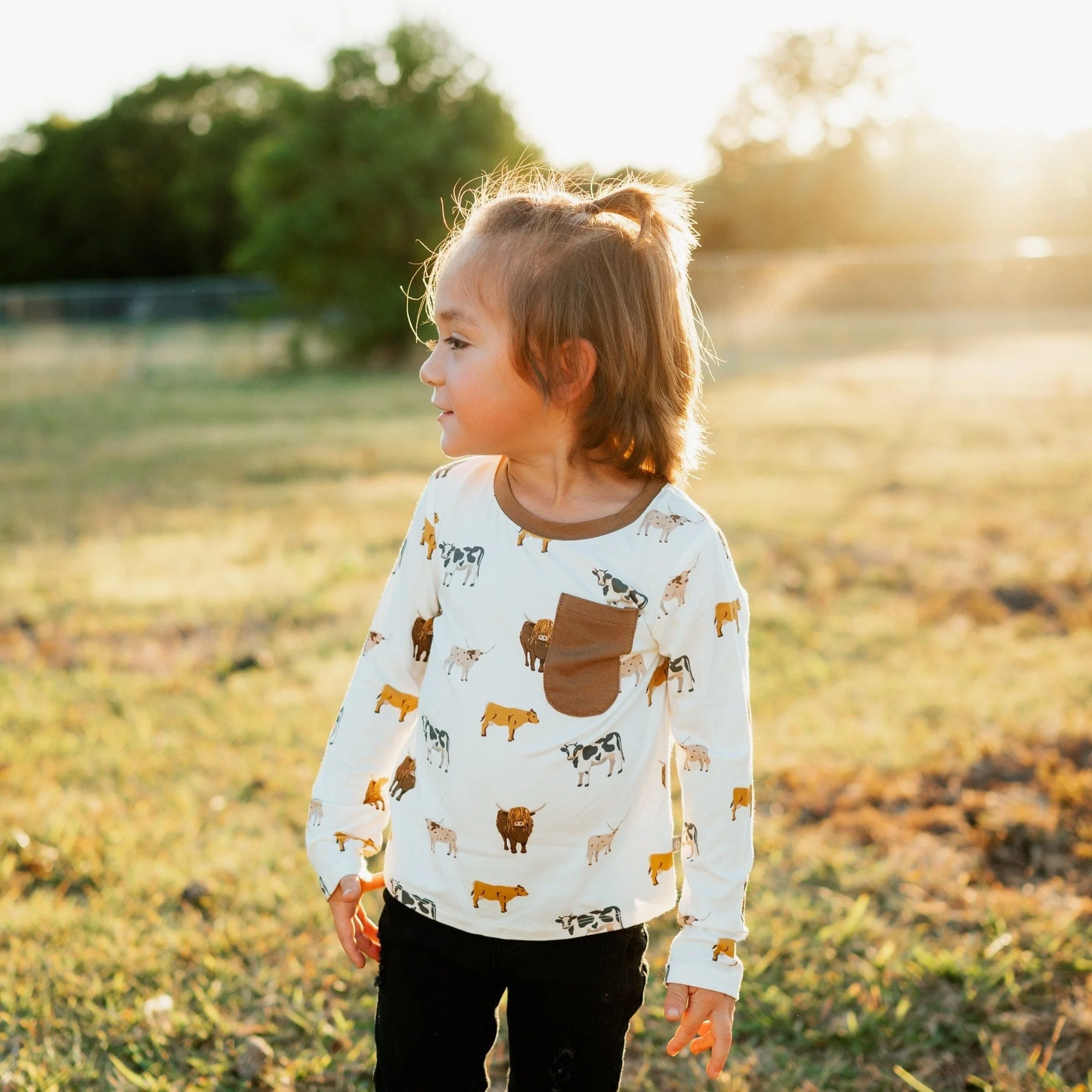 Long Sleeve Toddler Crew Neck Tee in Moo - Image 3