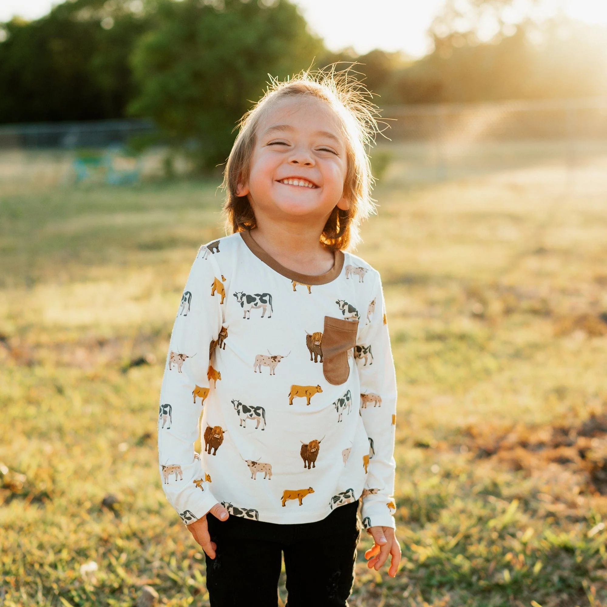 Long Sleeve Toddler Crew Neck Tee in Moo - Image 4
