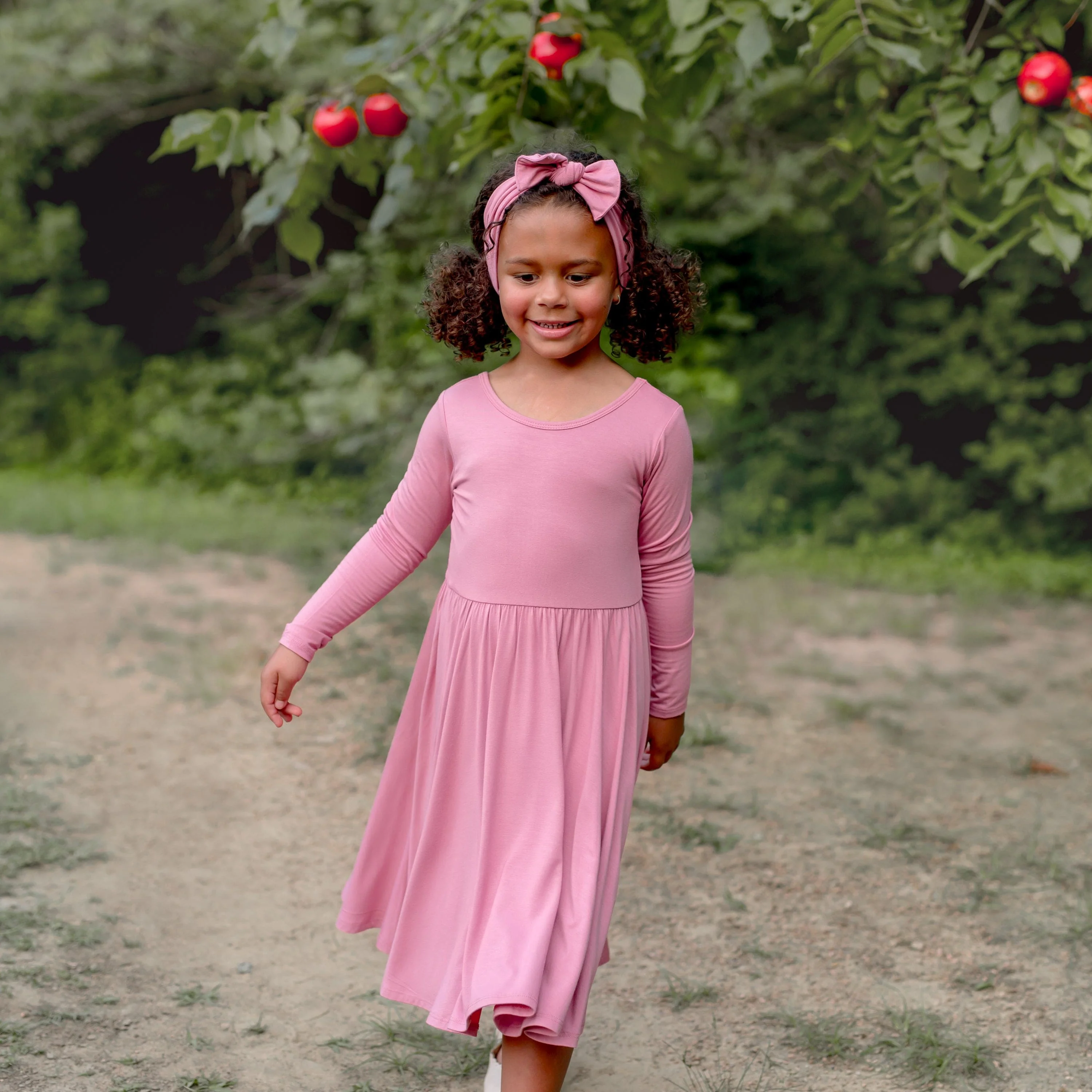 Long Sleeve Twirl Dress in Apple Blossom - Image 4