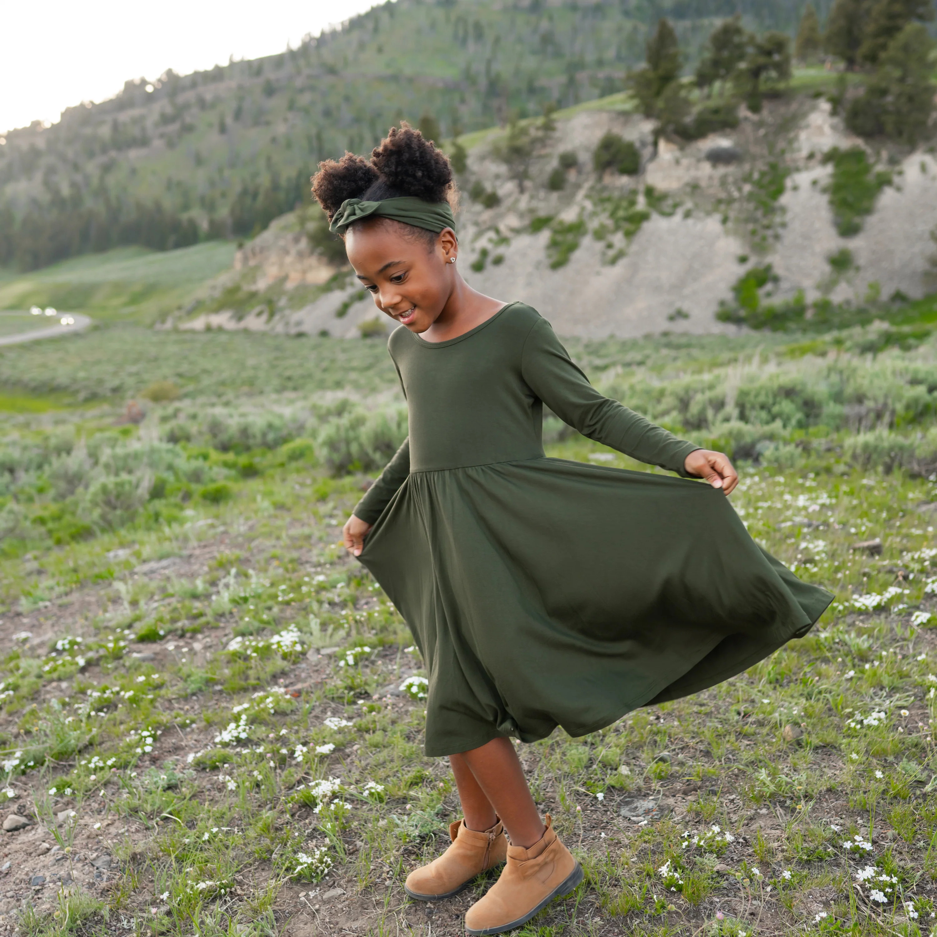 Long Sleeve Twirl Dress in Fir - Image 4