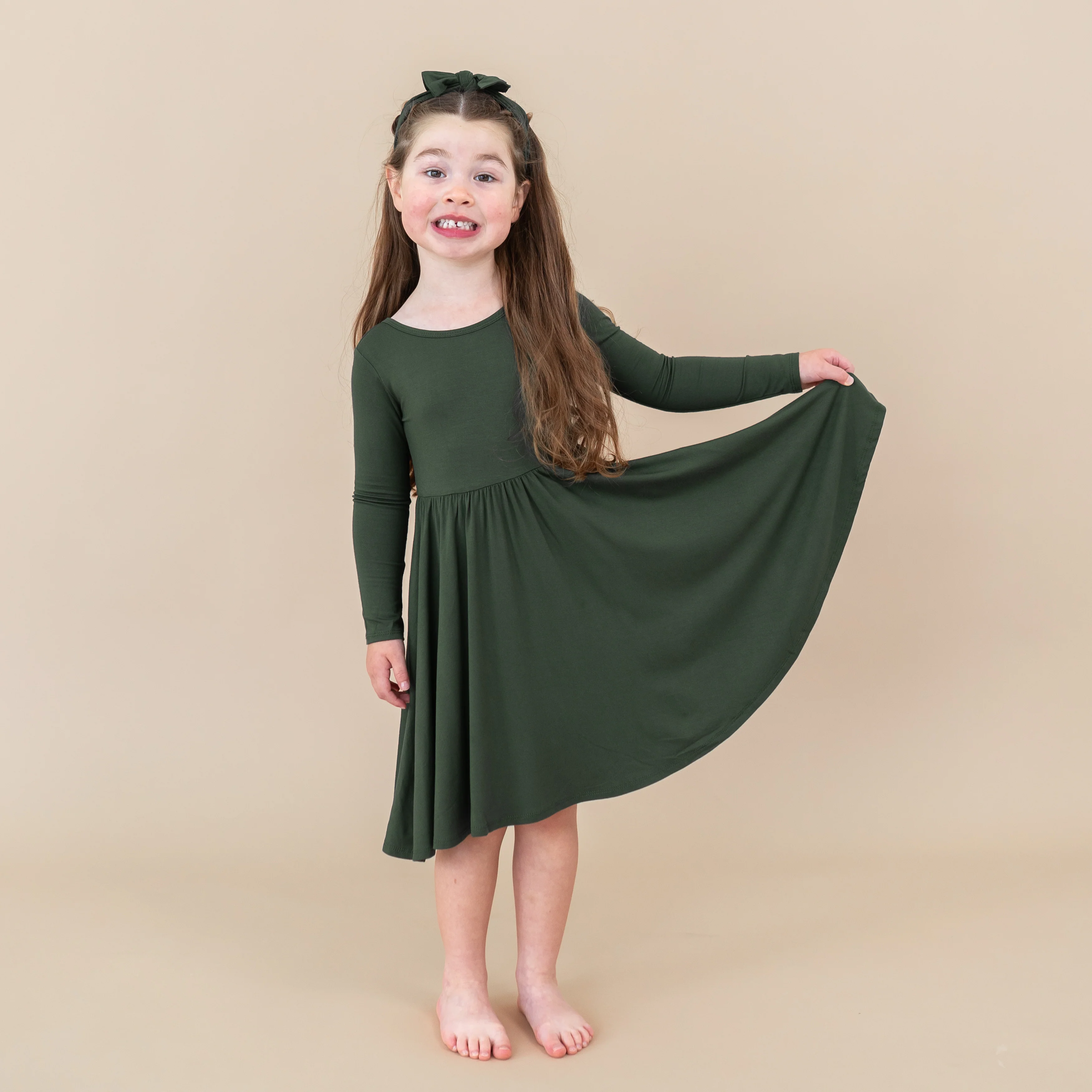 Long Sleeve Twirl Dress in Fir - Image 5