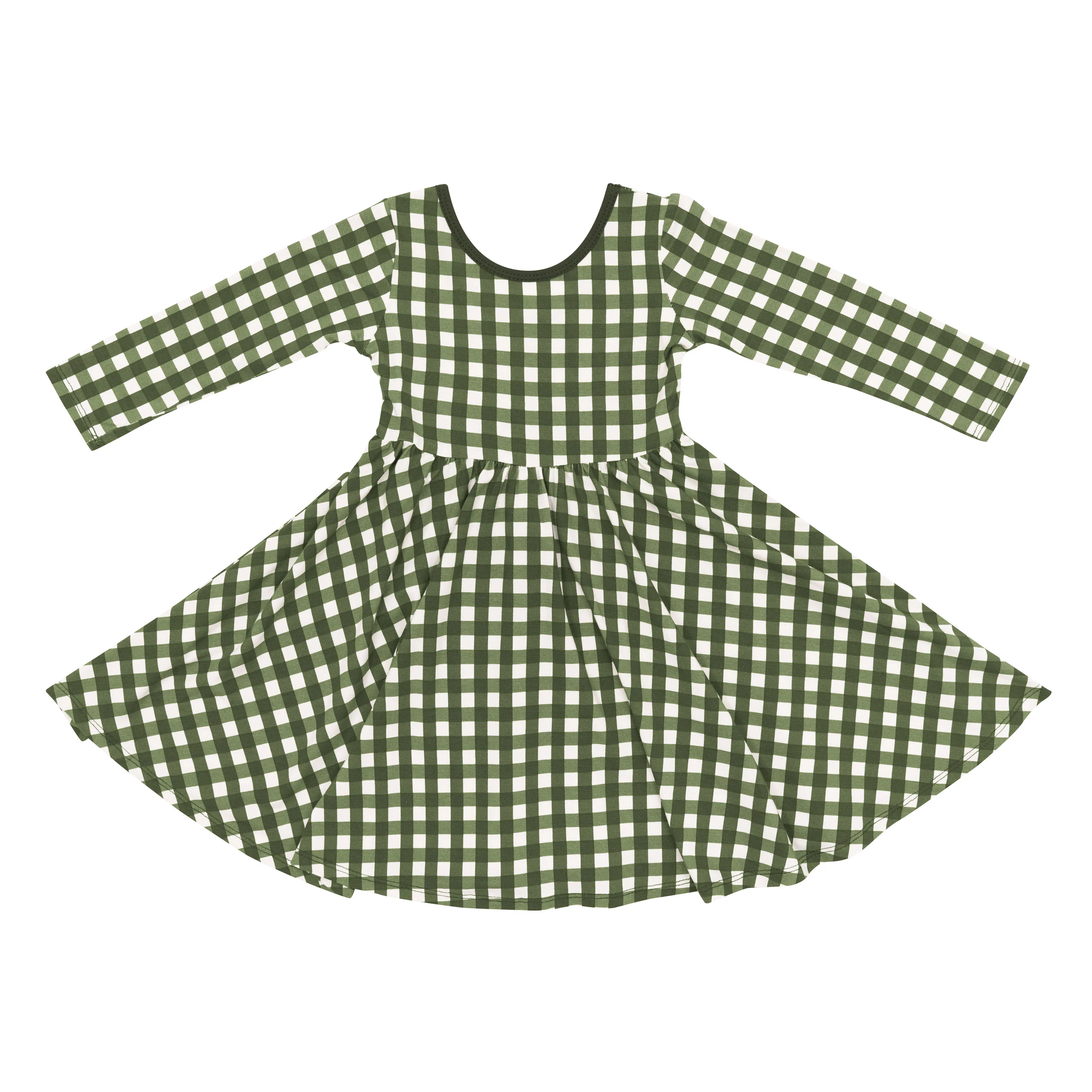 Long Sleeve Twirl Dress in Gingham Fir - Image 2
