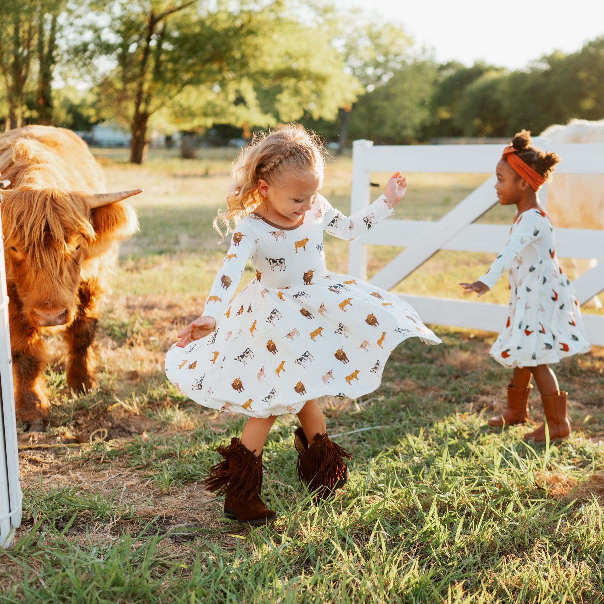 Long Sleeve Twirl Dress in Moo - Image 3