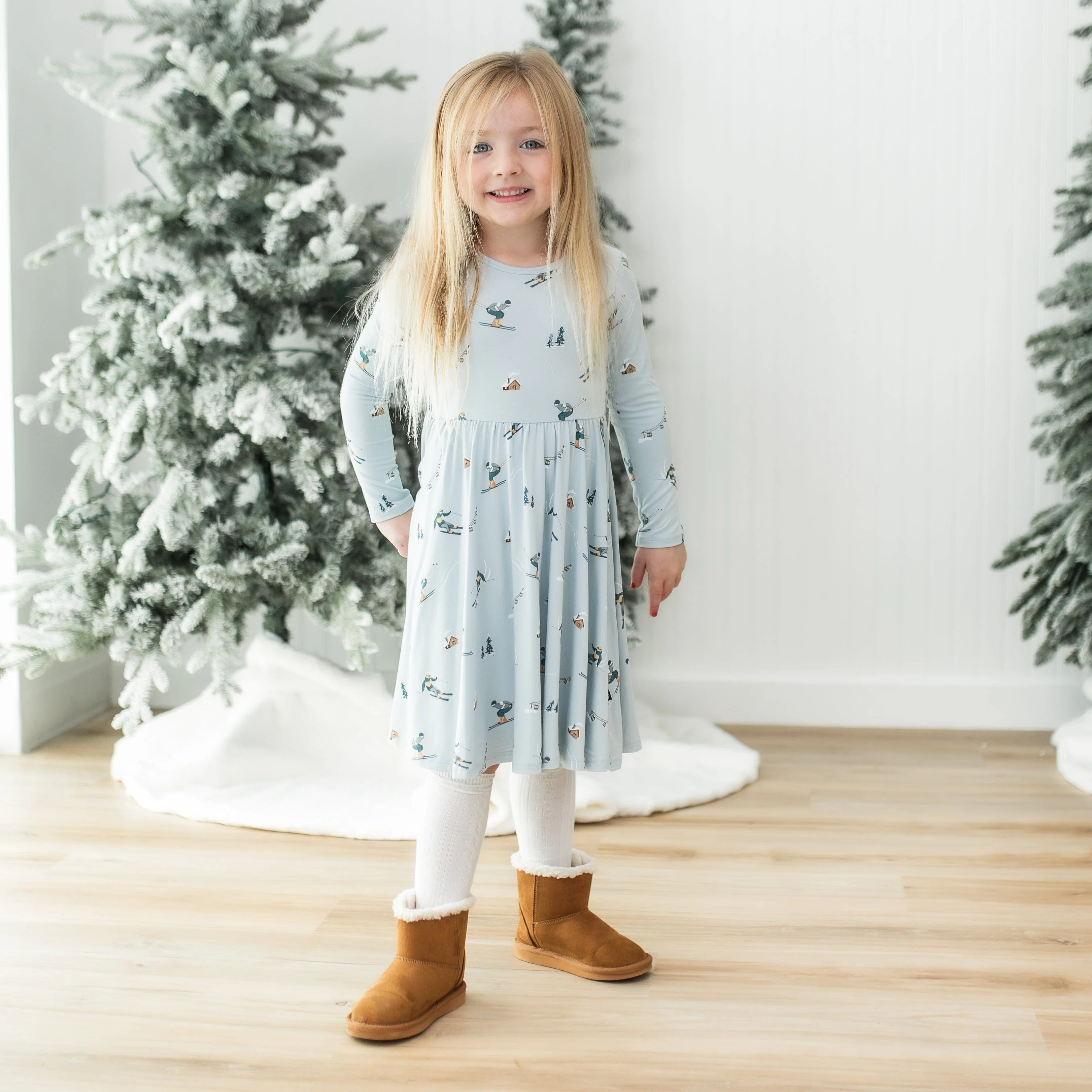 Long Sleeve Twirl Dress in Ski - Image 4