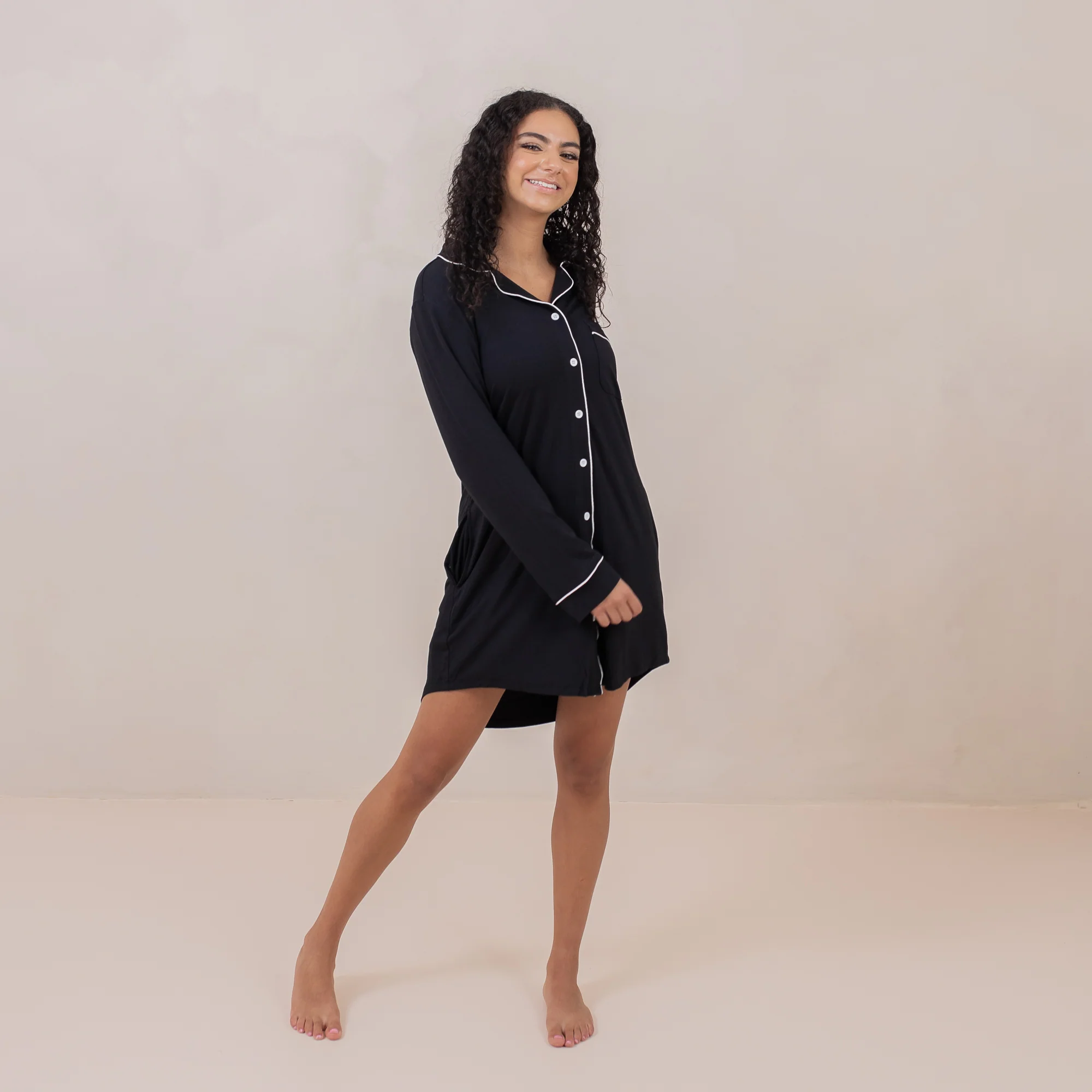 Long Sleeve Women’s Nightshirt in Midnight - Image 2