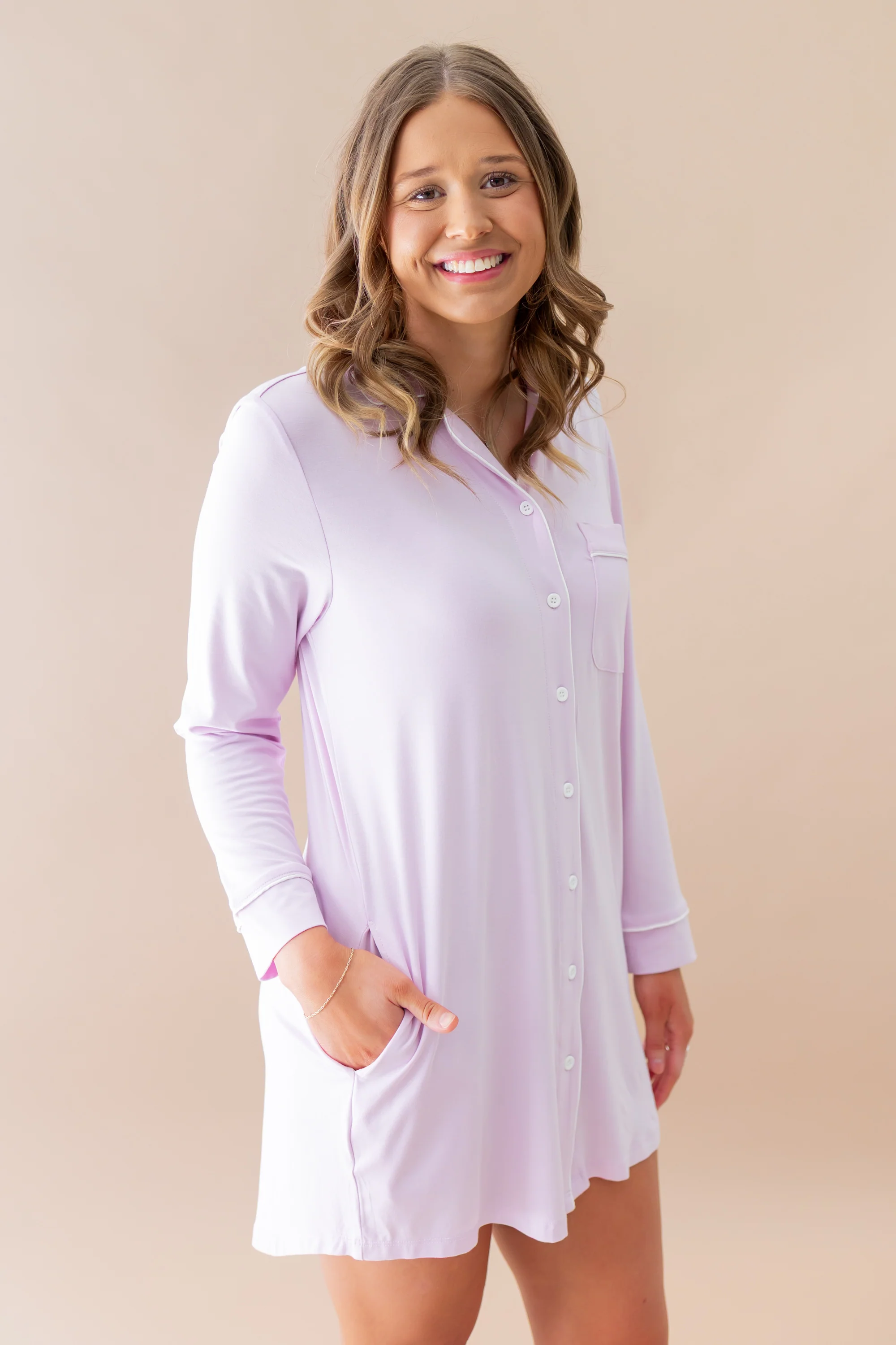 Long Sleeve Women’s Nightshirt in Thistle - Image 3