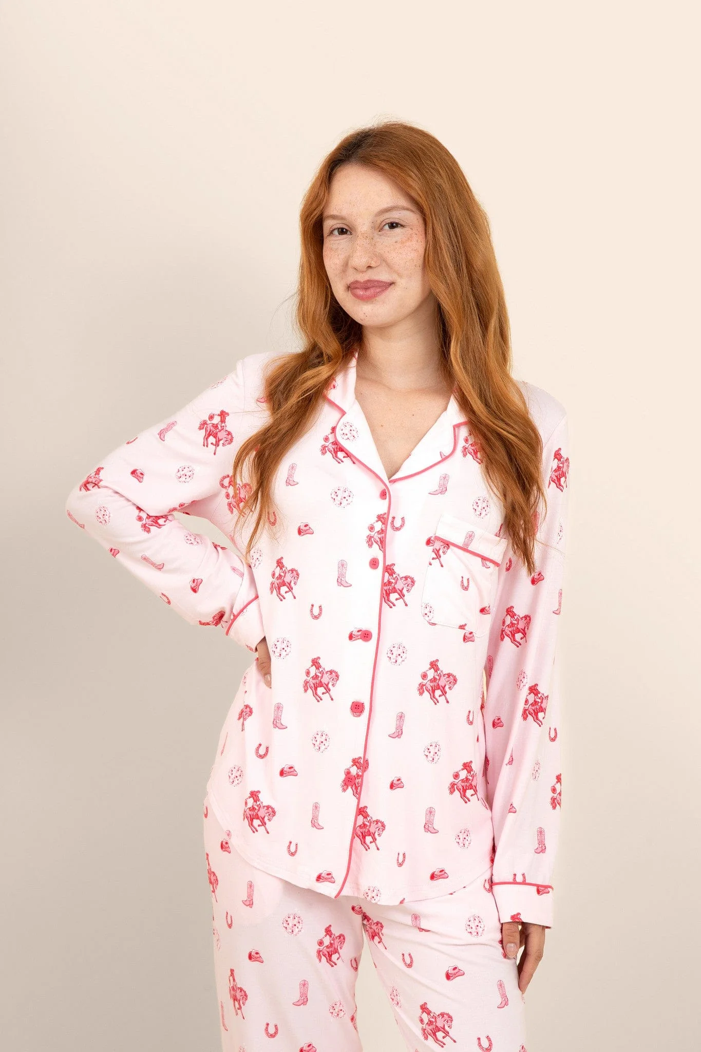 Long-Sleeved Women's Pajama Set in Disco Cowgirl - Image 6