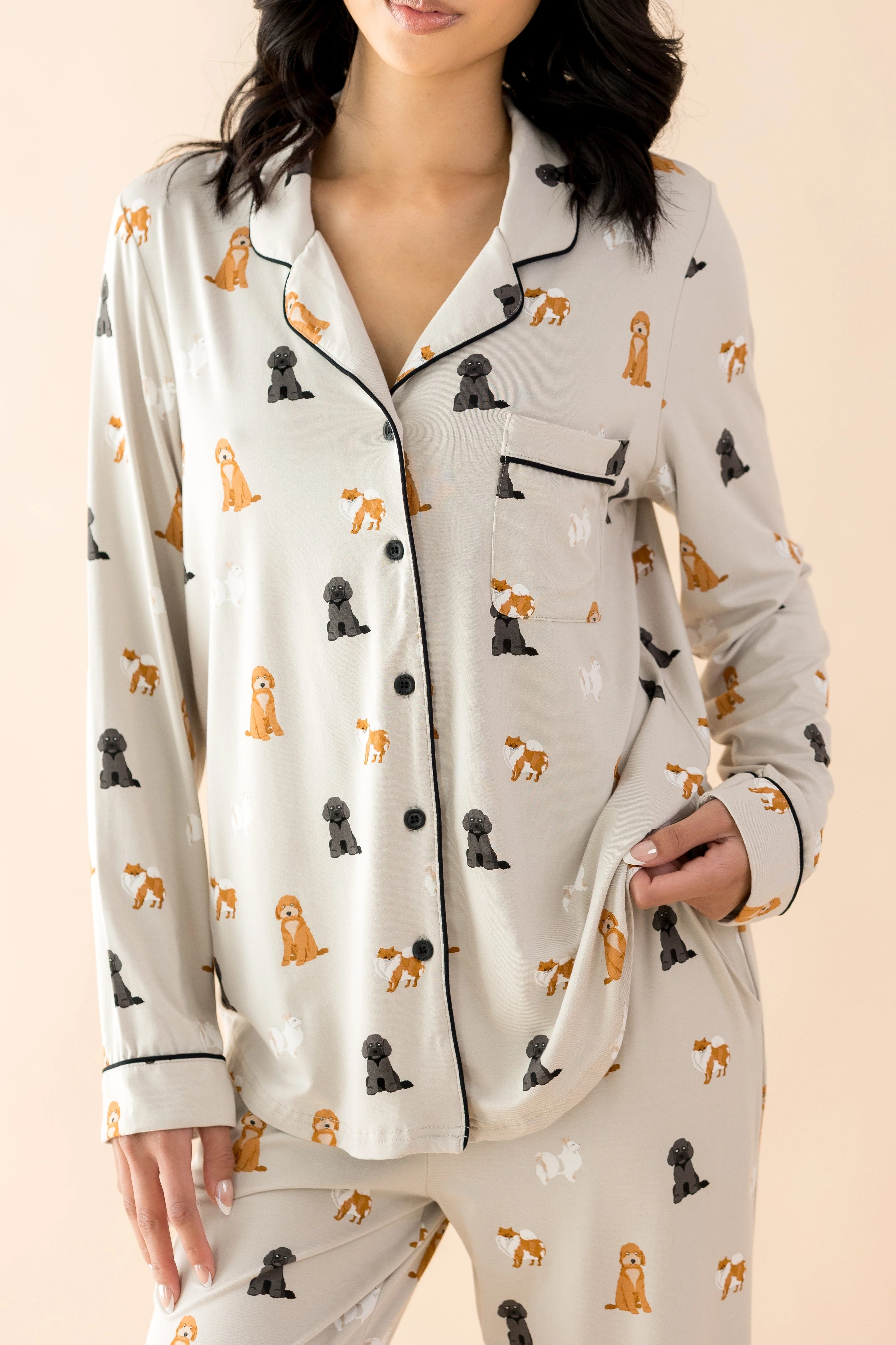 Long-Sleeved Women's Pajama Set in Fluffy Dog - Image 4