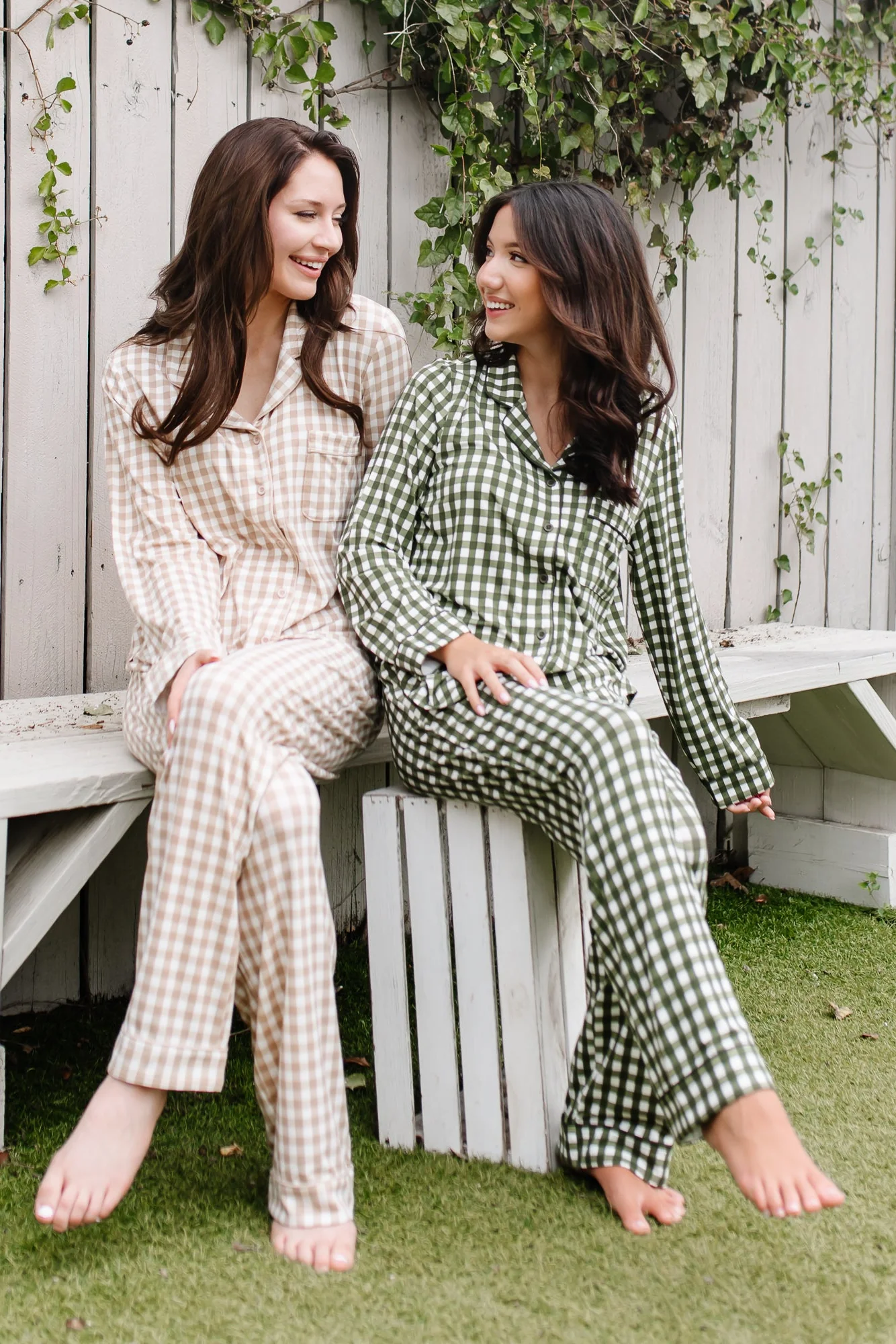 Long-Sleeved Women's Pajama Set in Gingham Bisque - Image 8