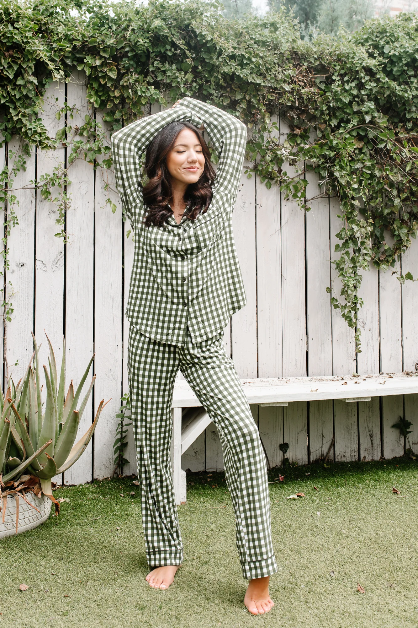 Long-Sleeved Women's Pajama Set in Gingham Fir - Image 4