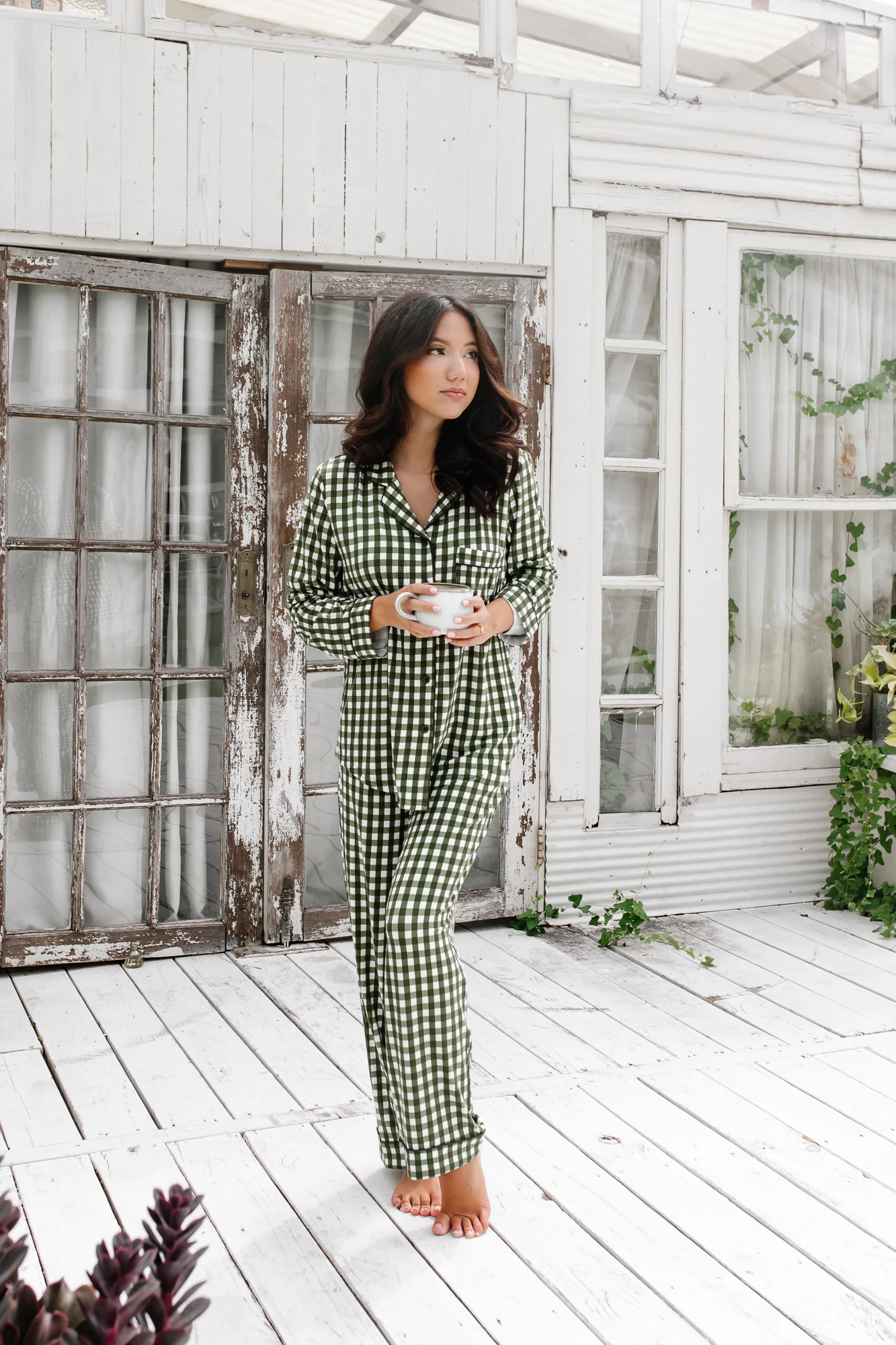 Long-Sleeved Women's Pajama Set in Gingham Fir - Image 5