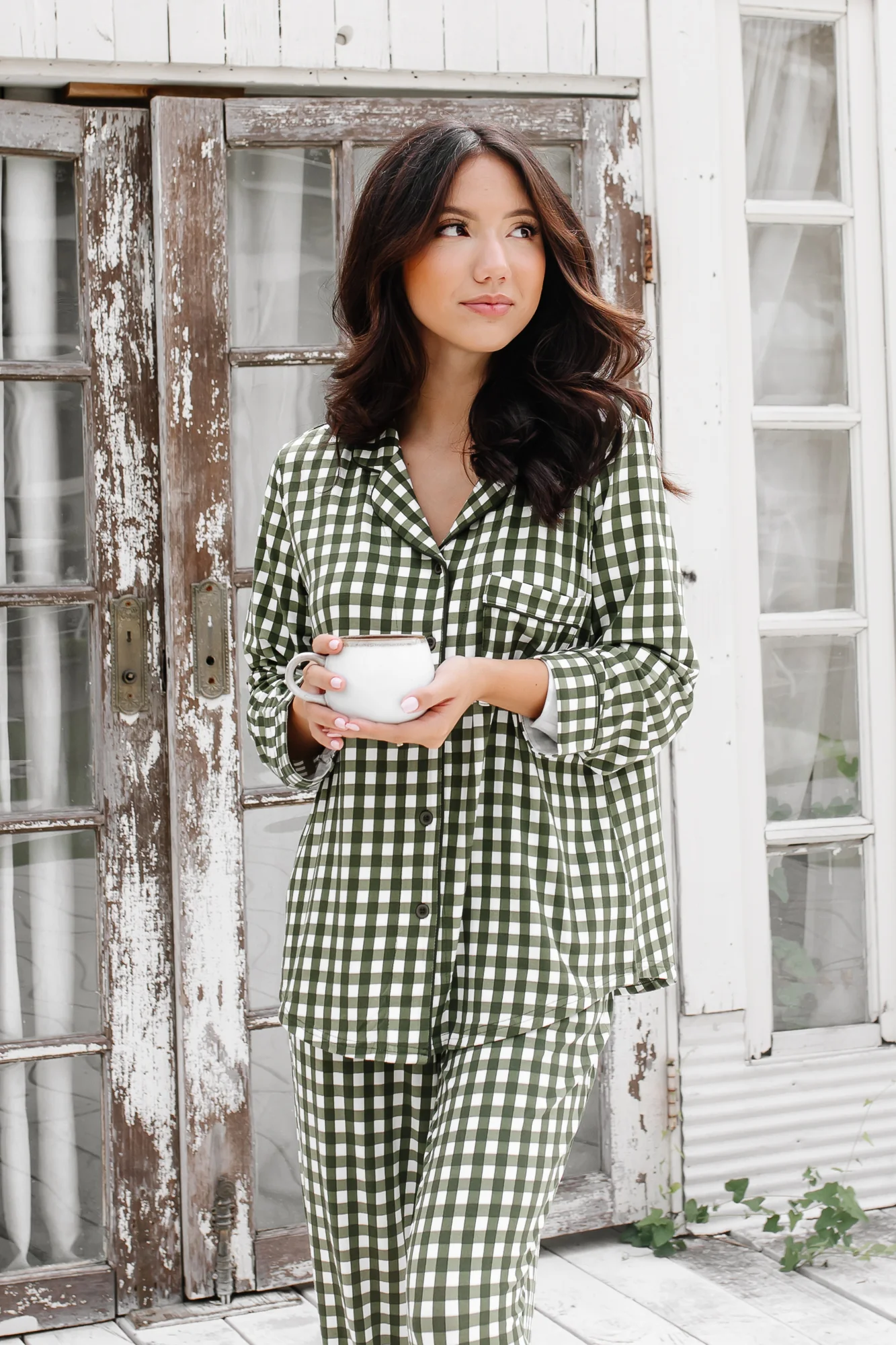 Long-Sleeved Women's Pajama Set in Gingham Fir - Image 6