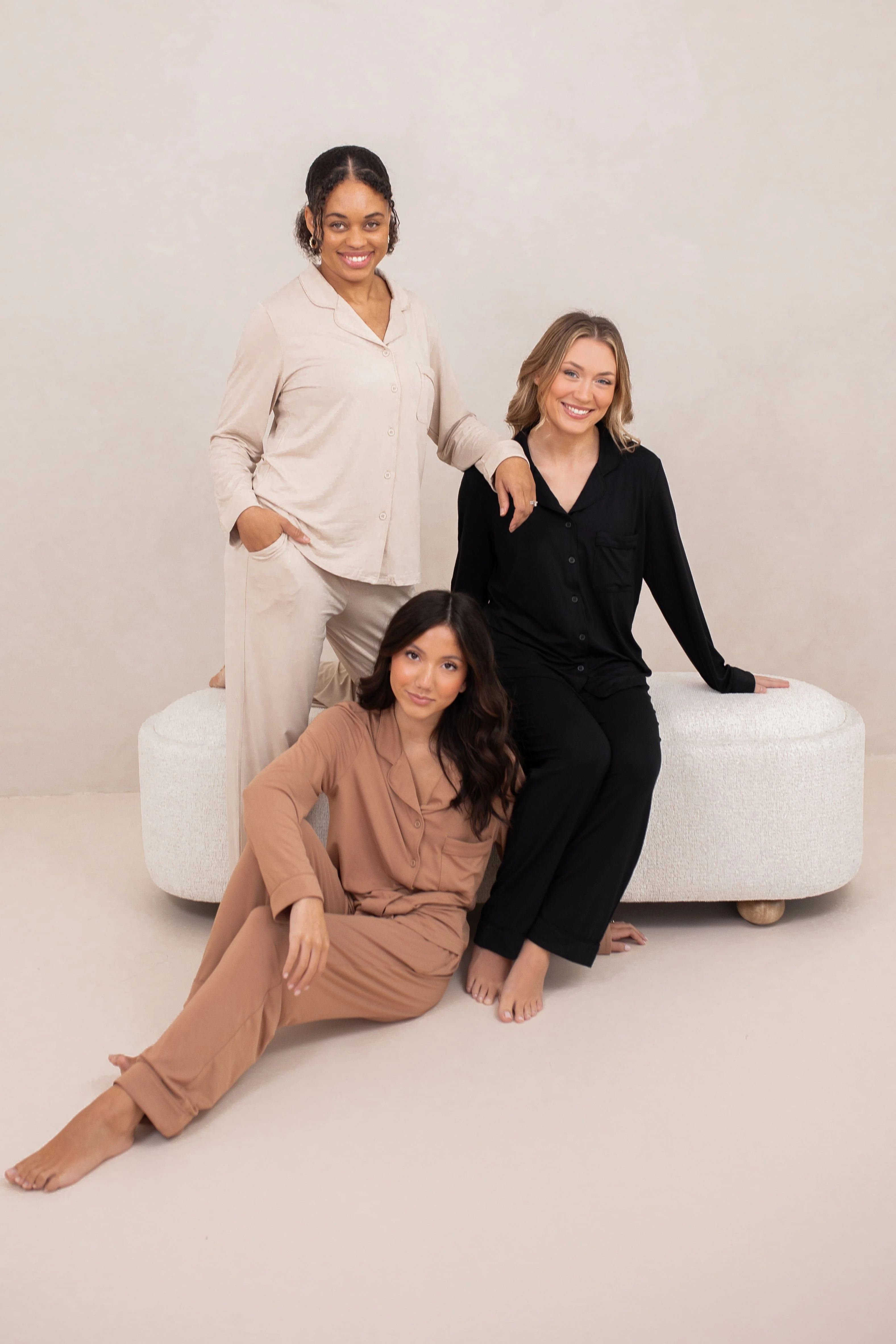Long-Sleeved Women's Pajama Set in Latte with Latte Trim - Image 7