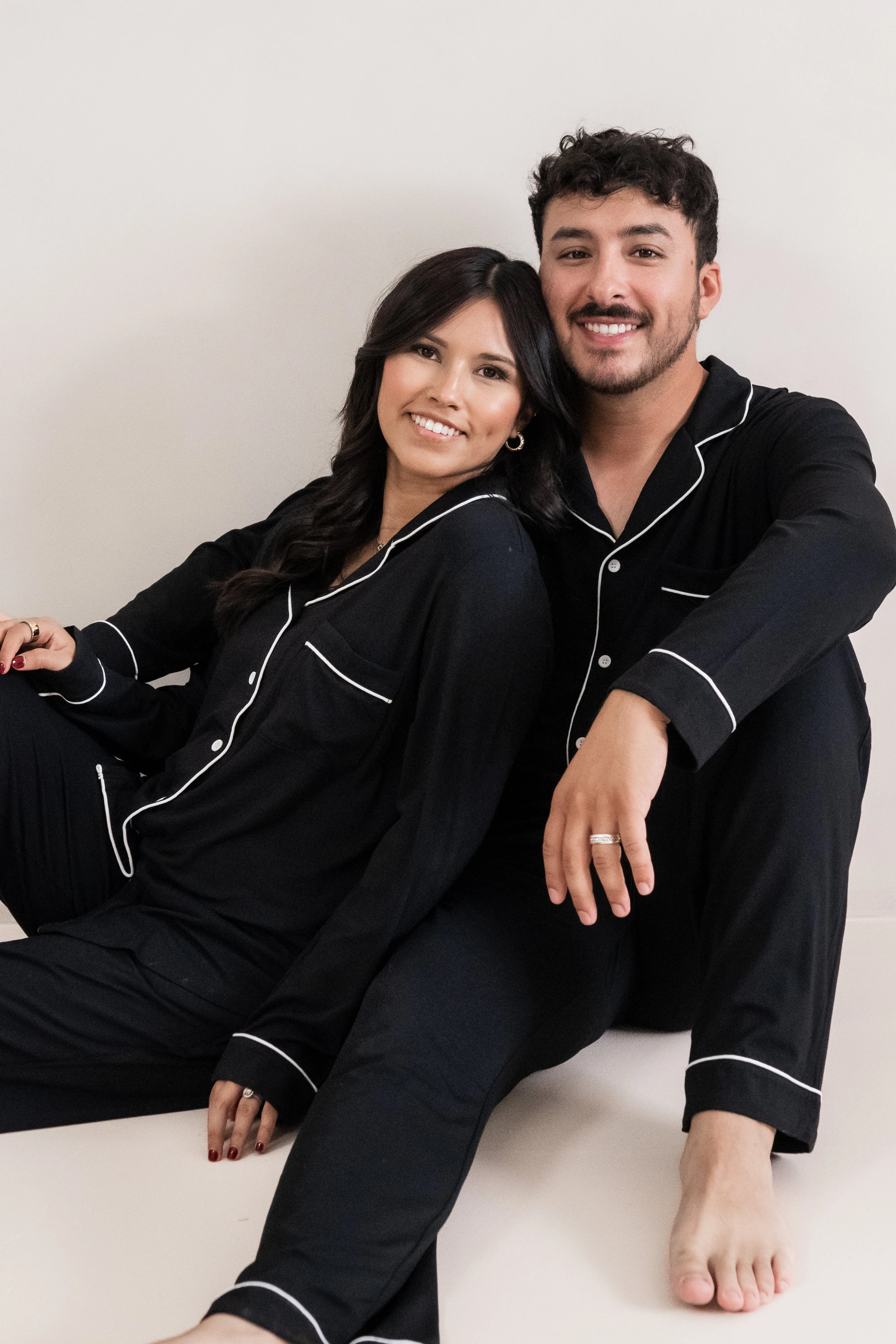 Long-Sleeved Women's Pajama Set in Midnight with Cloud Trim - Image 6