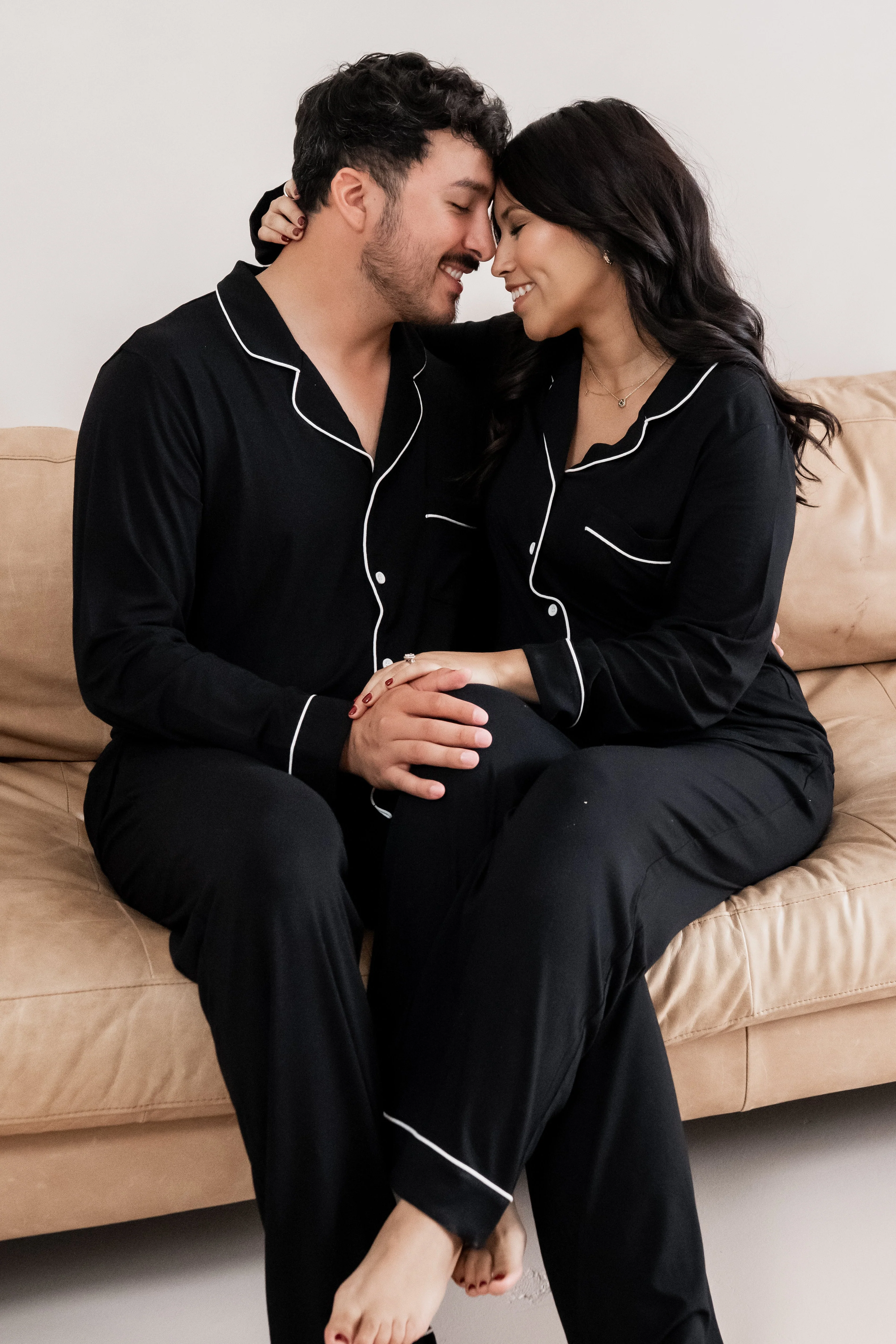 Long-Sleeved Women's Pajama Set in Midnight with Cloud Trim - Image 7