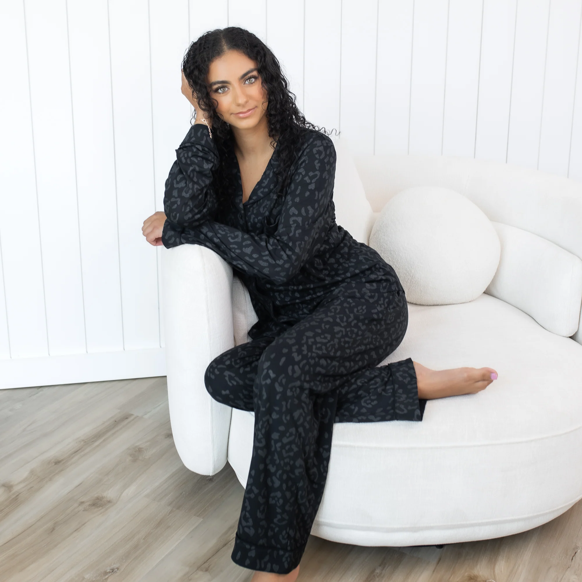 Long-Sleeved Women's Pajama Set in Midnight Leopard - Image 6