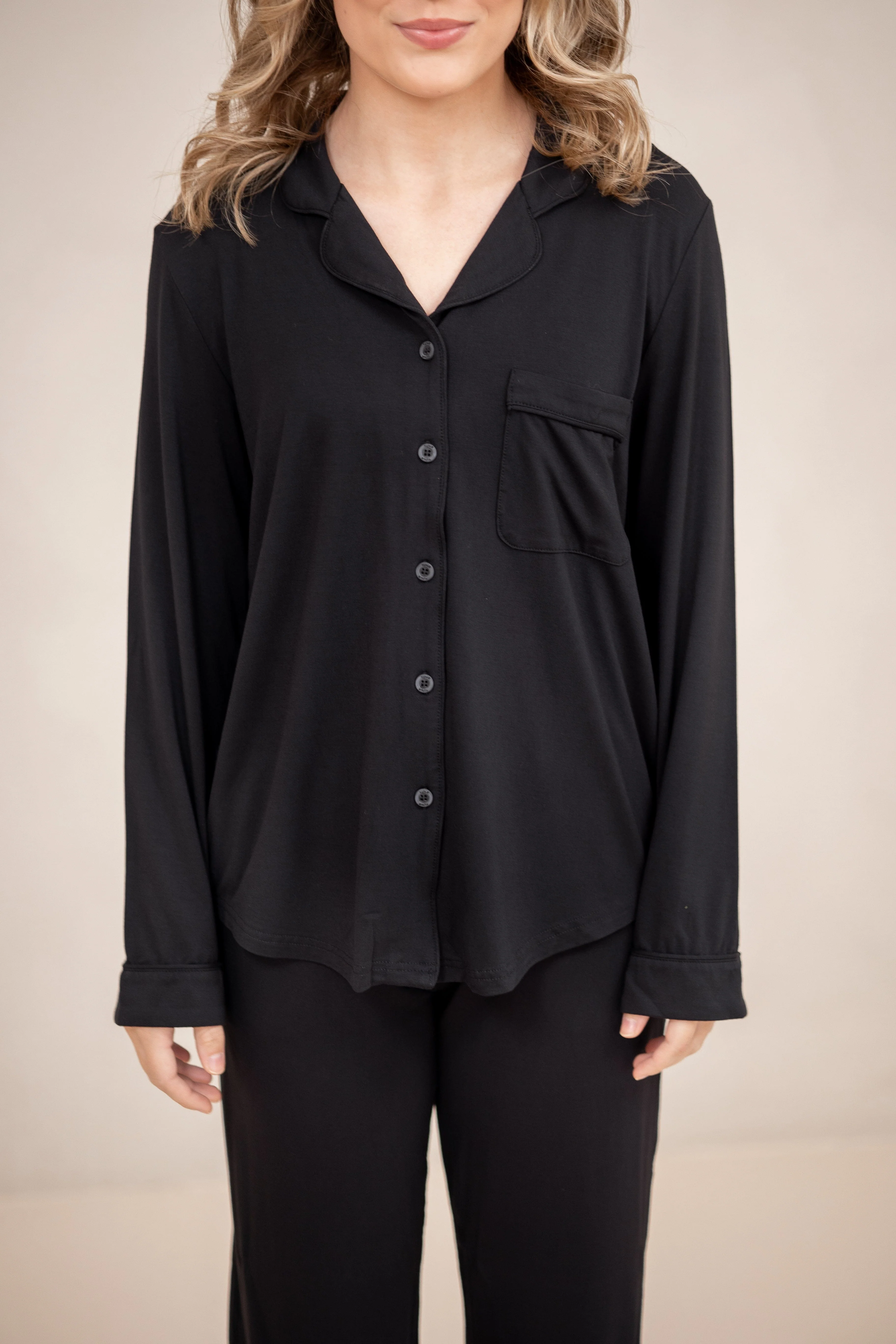 Long-Sleeved Women's Pajama Set in Midnight with Midnight Trim - Image 2