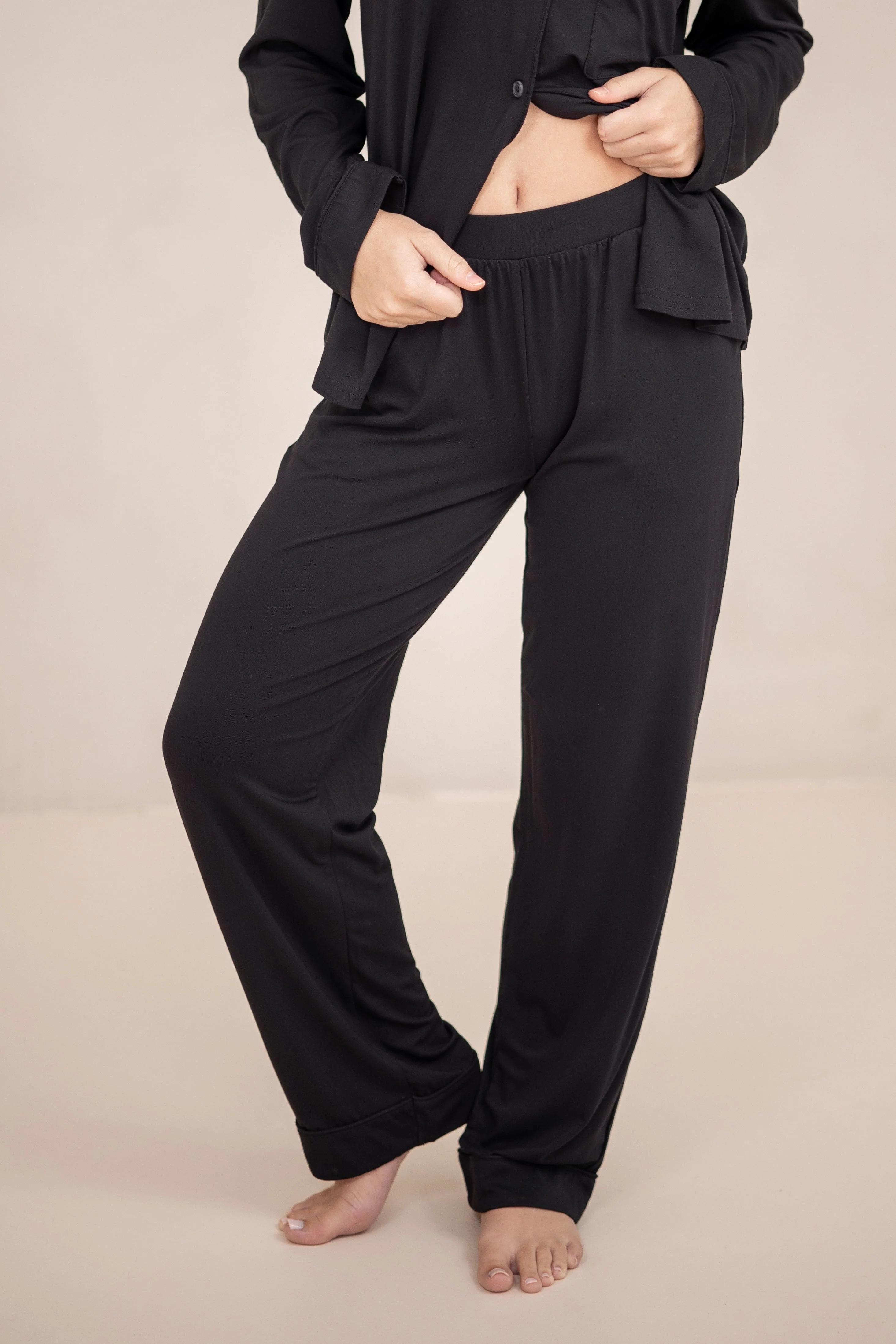 Long-Sleeved Women's Pajama Set in Midnight with Midnight Trim - Image 3