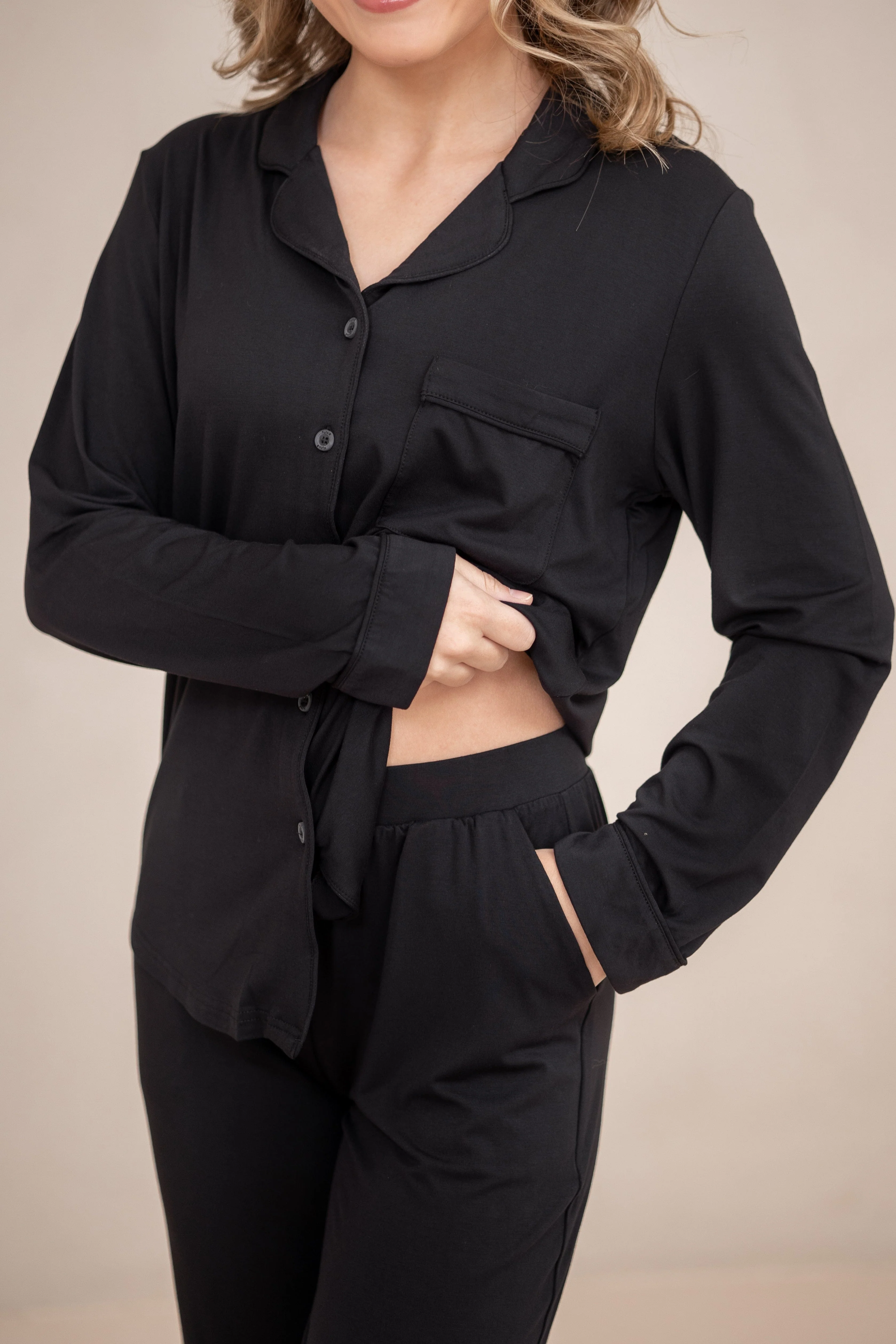 Long-Sleeved Women's Pajama Set in Midnight with Midnight Trim - Image 4