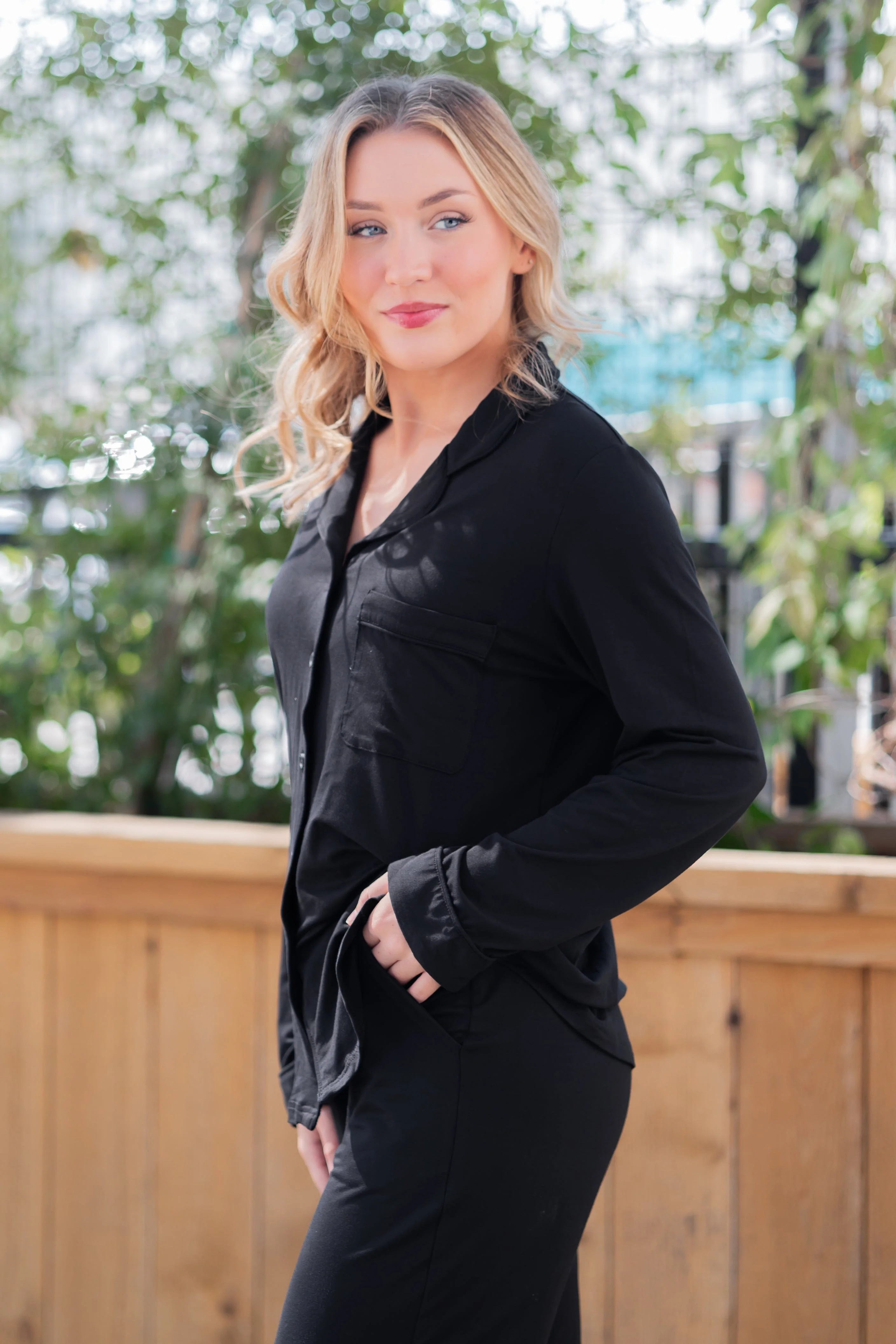 Long-Sleeved Women's Pajama Set in Midnight with Midnight Trim - Image 5