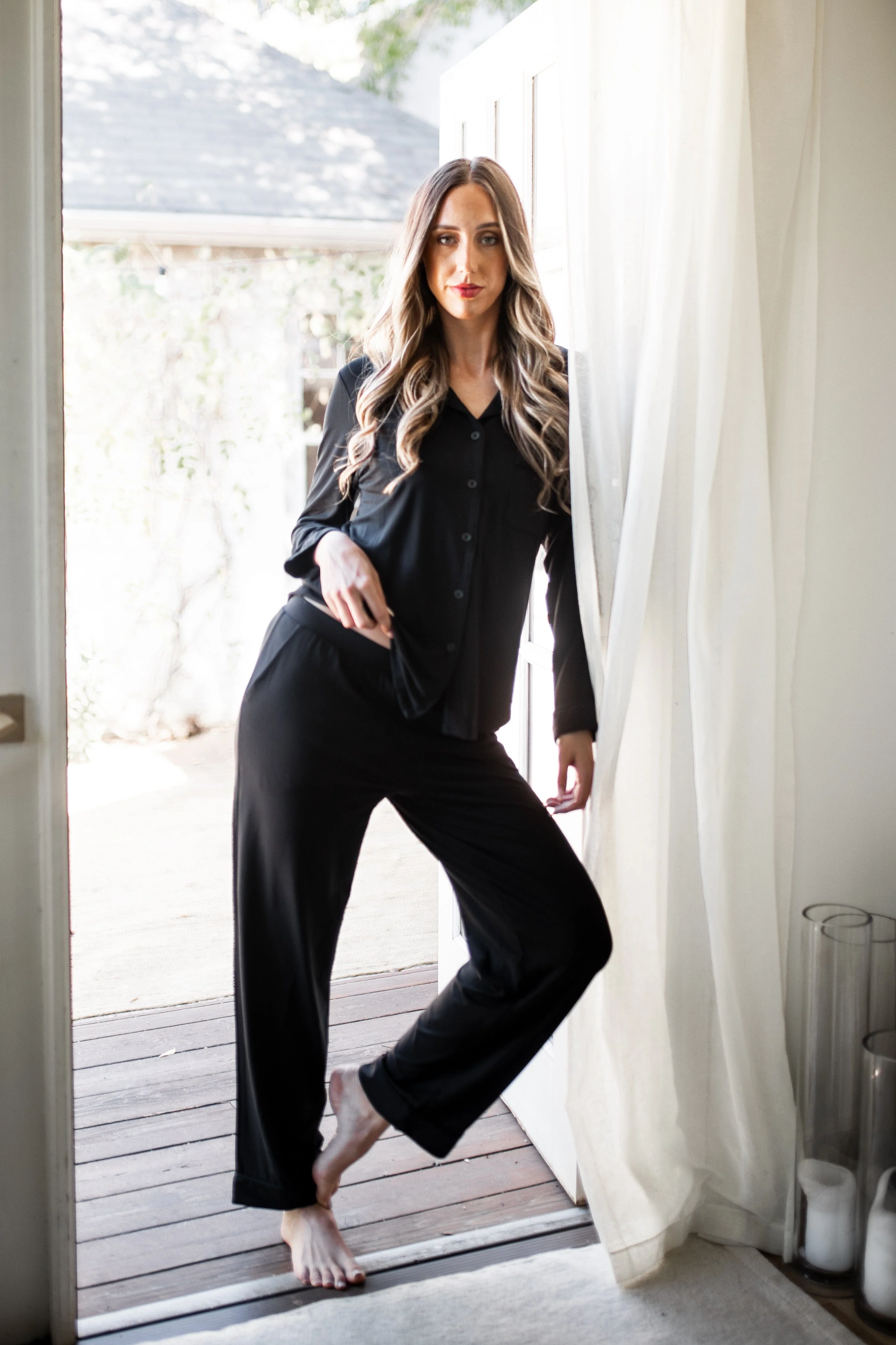 Long-Sleeved Women's Pajama Set in Midnight with Midnight Trim - Image 6