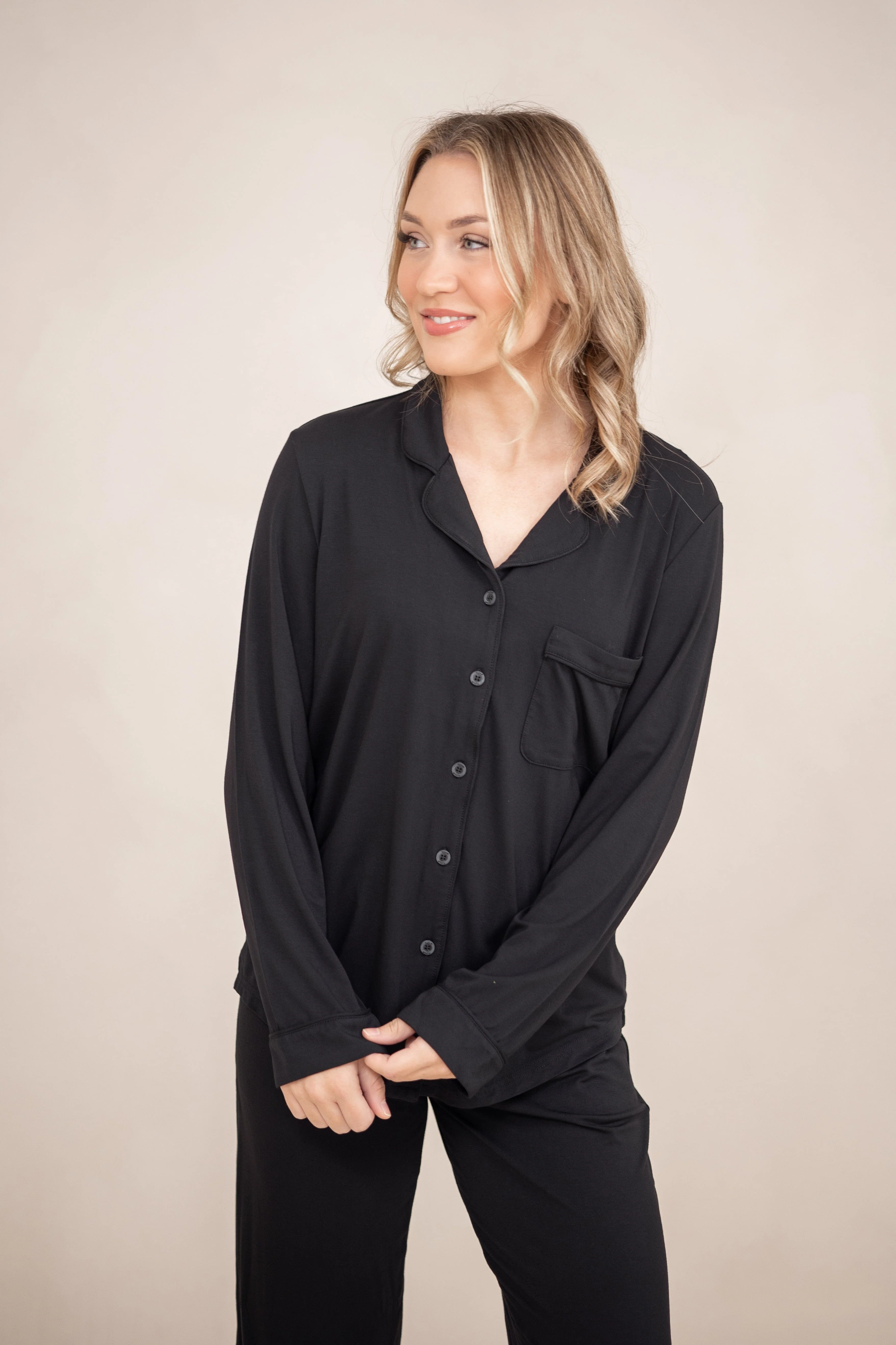 Long-Sleeved Women's Pajama Set in Midnight with Midnight Trim - Image 7