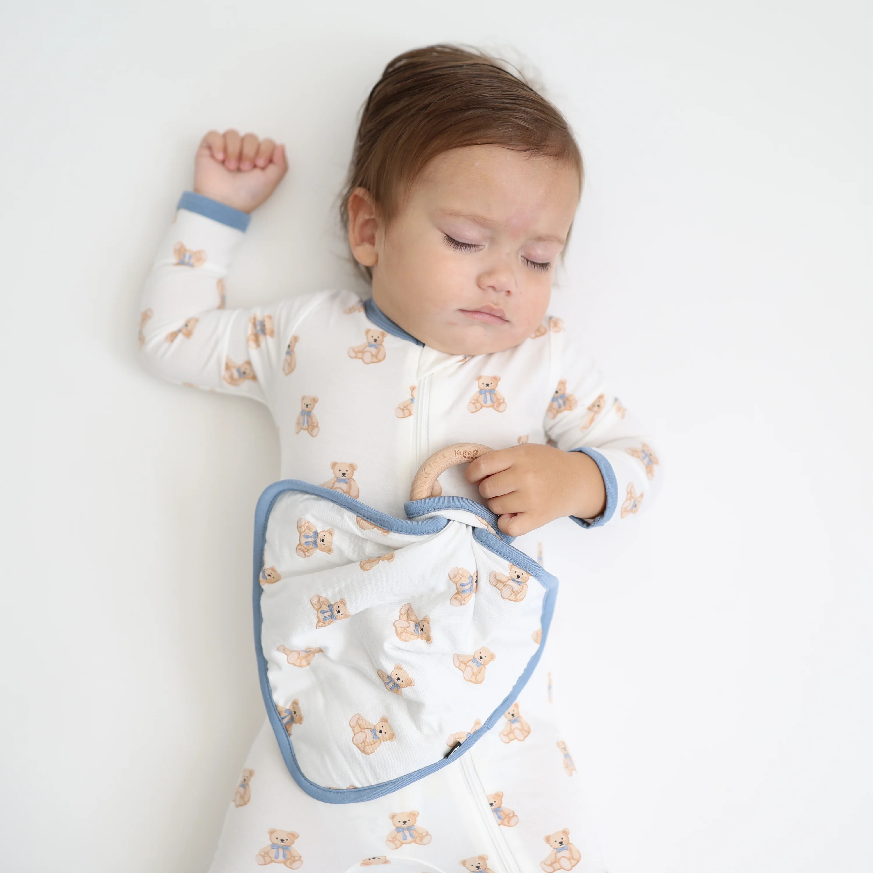 Lovey in Teddy Bear with Removable Wooden Teething Ring - Image 4