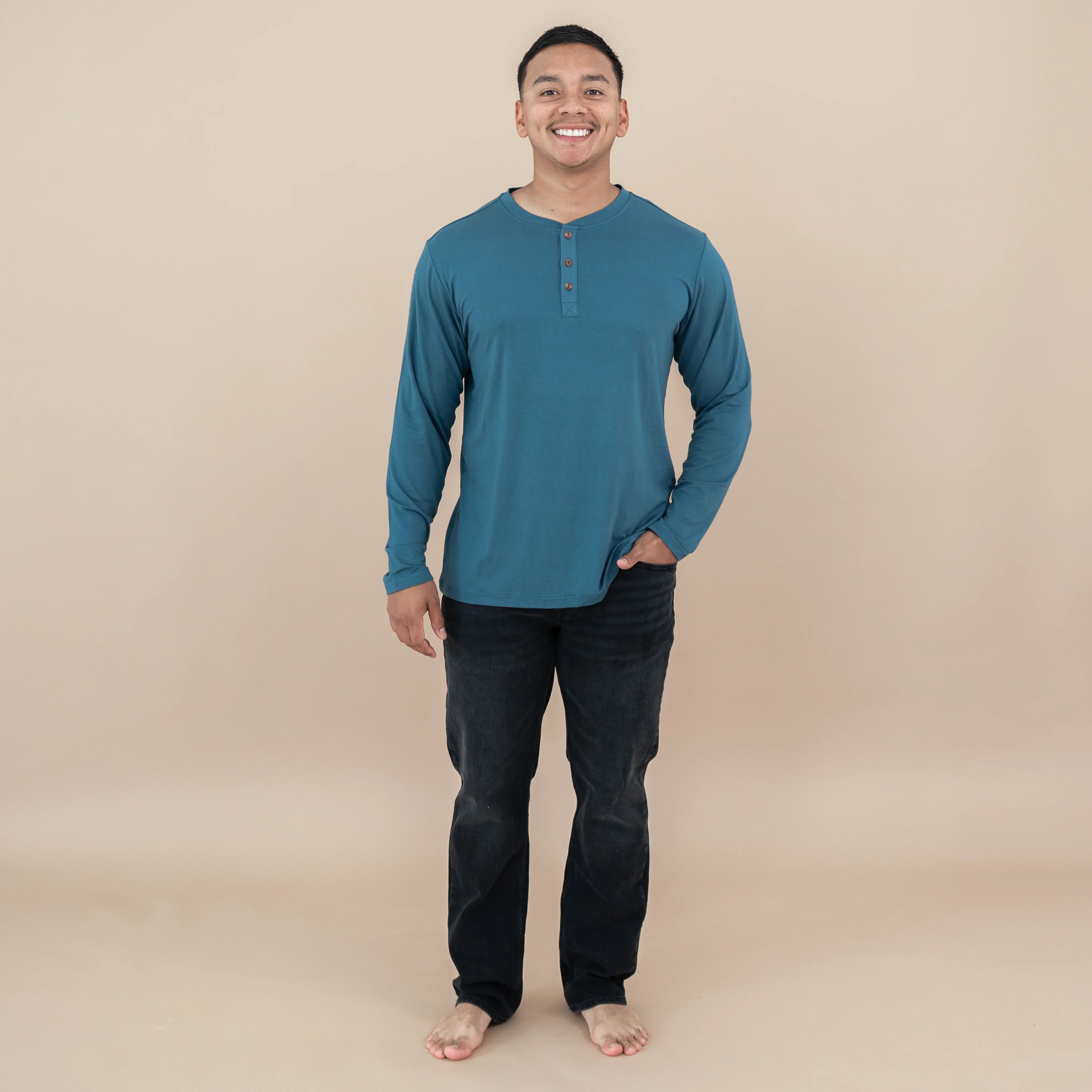 Men's Long Sleeve Henley Top in Atlantic - Image 5