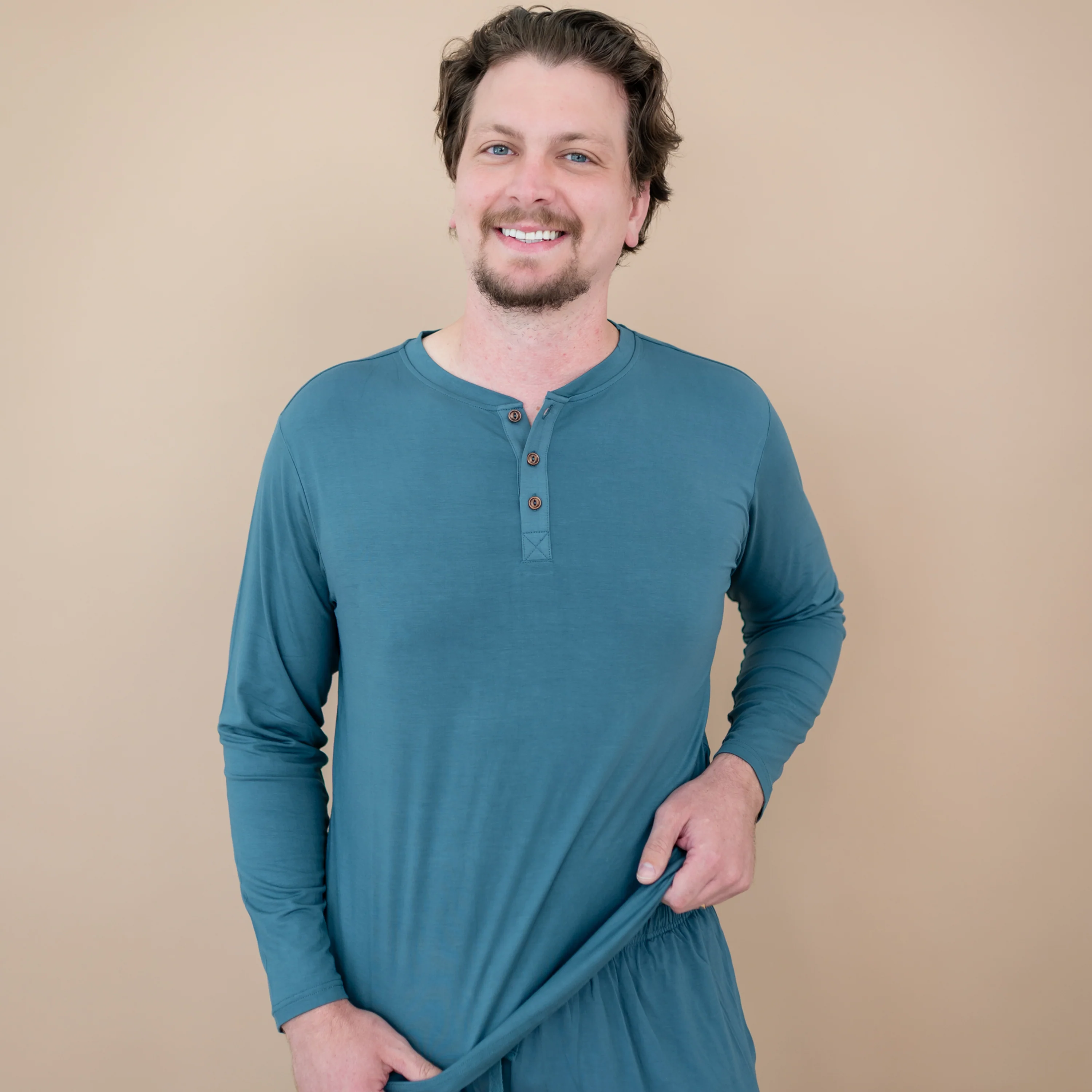 Men's Long Sleeve Henley Top in Atlantic - Image 6