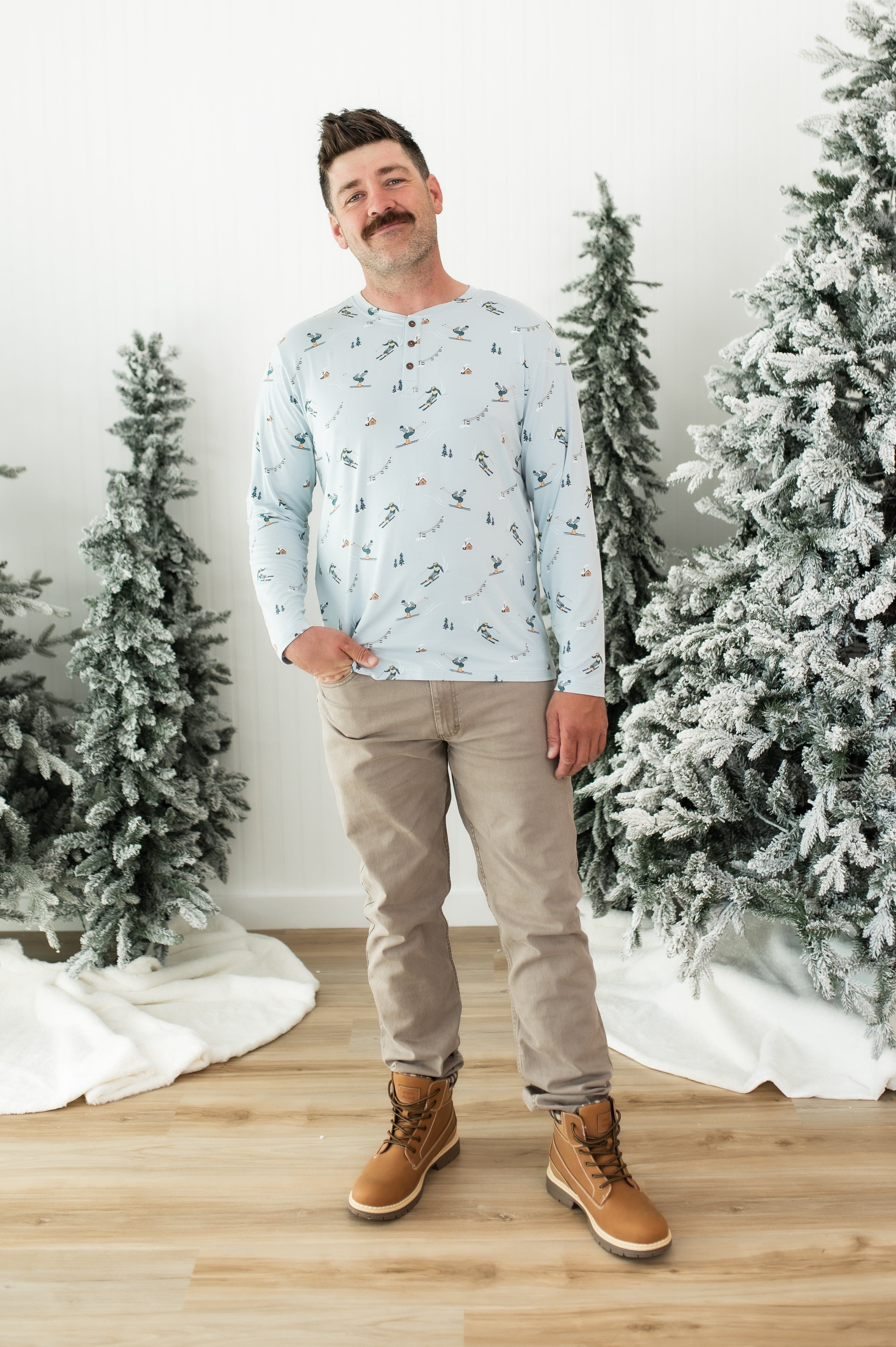 Men's Long Sleeve Henley Top in Ski - Image 2