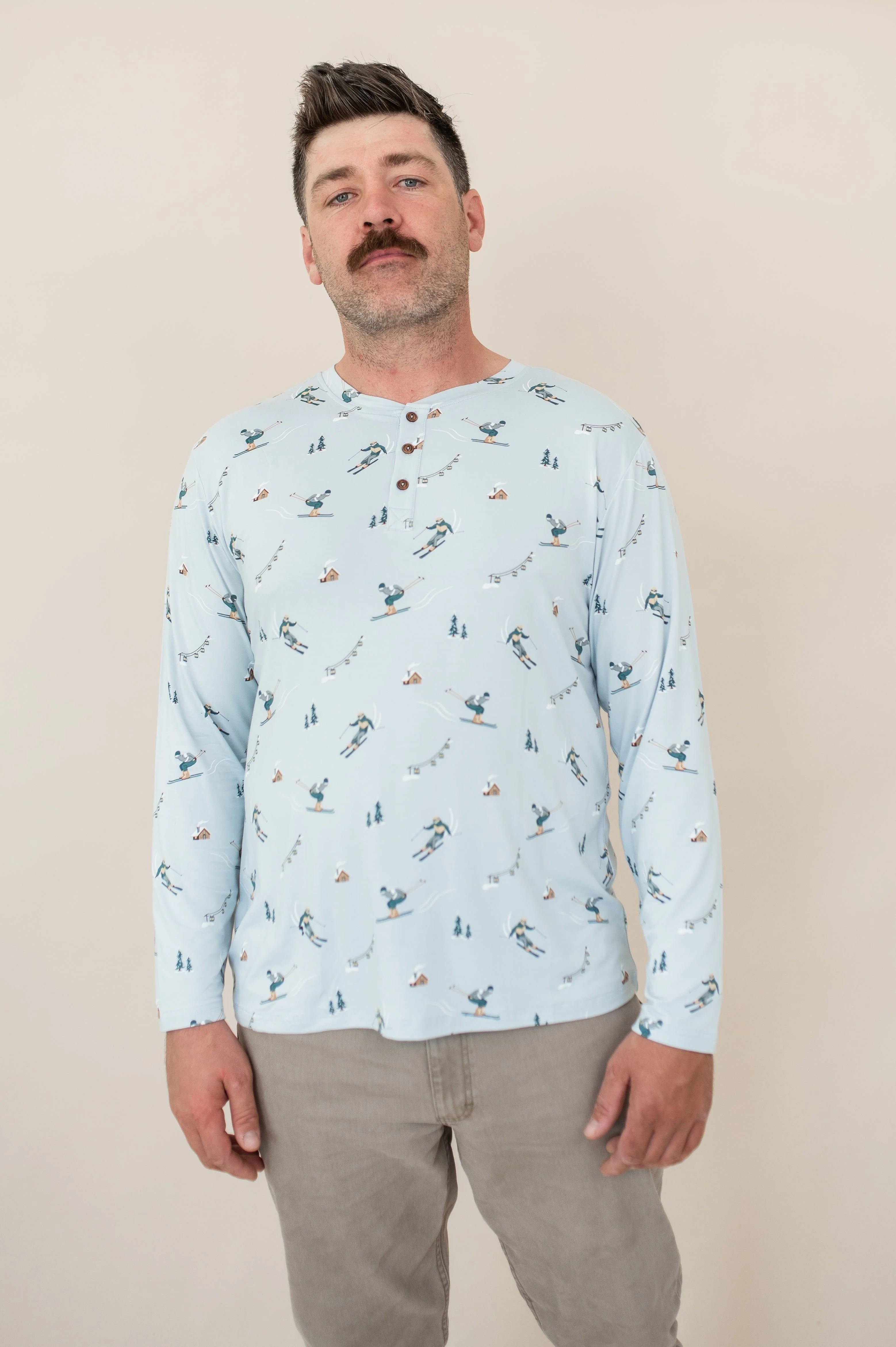 Men's Long Sleeve Henley Top in Ski - Image 3