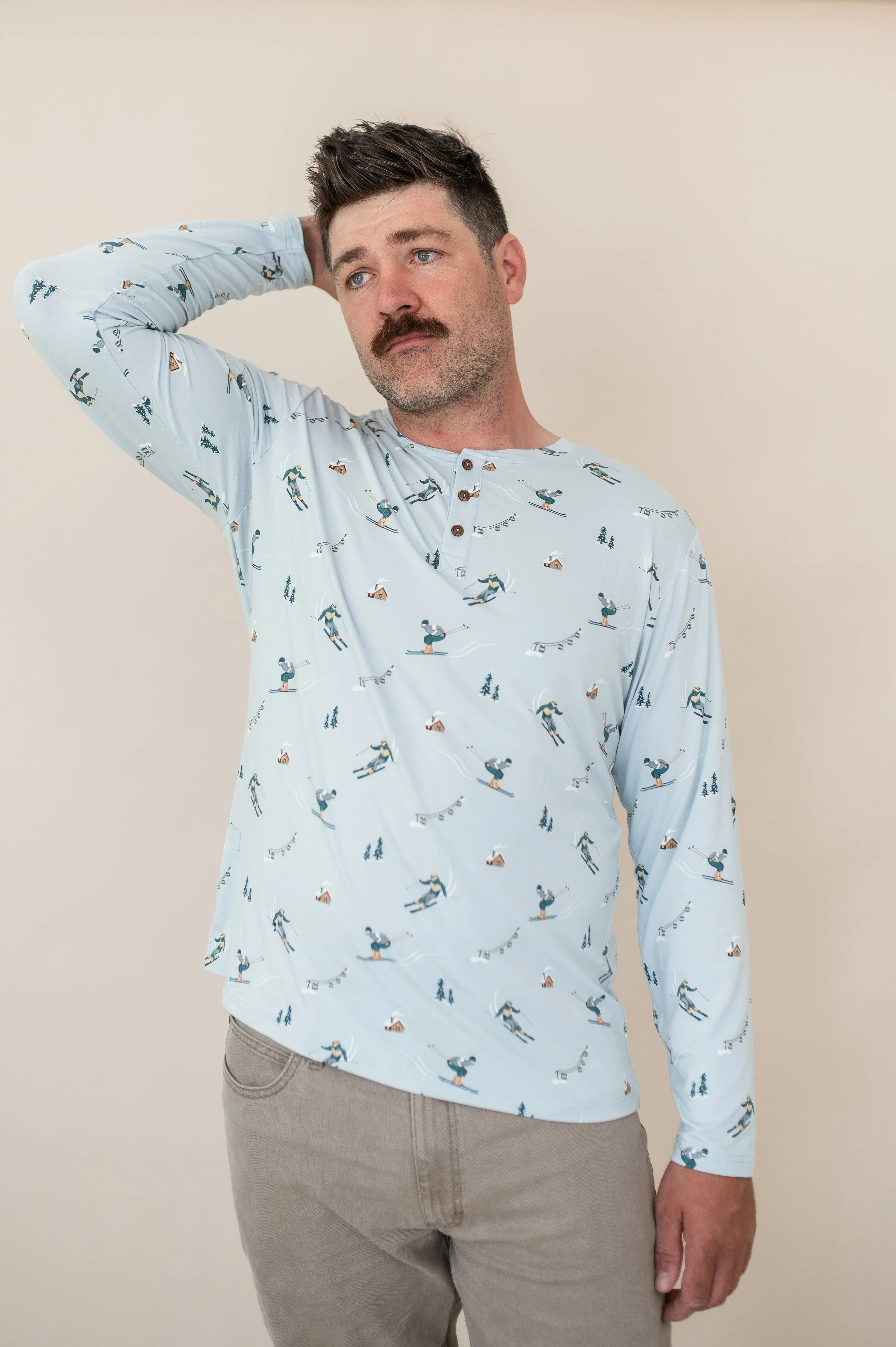 Men's Long Sleeve Henley Top in Ski - Image 4