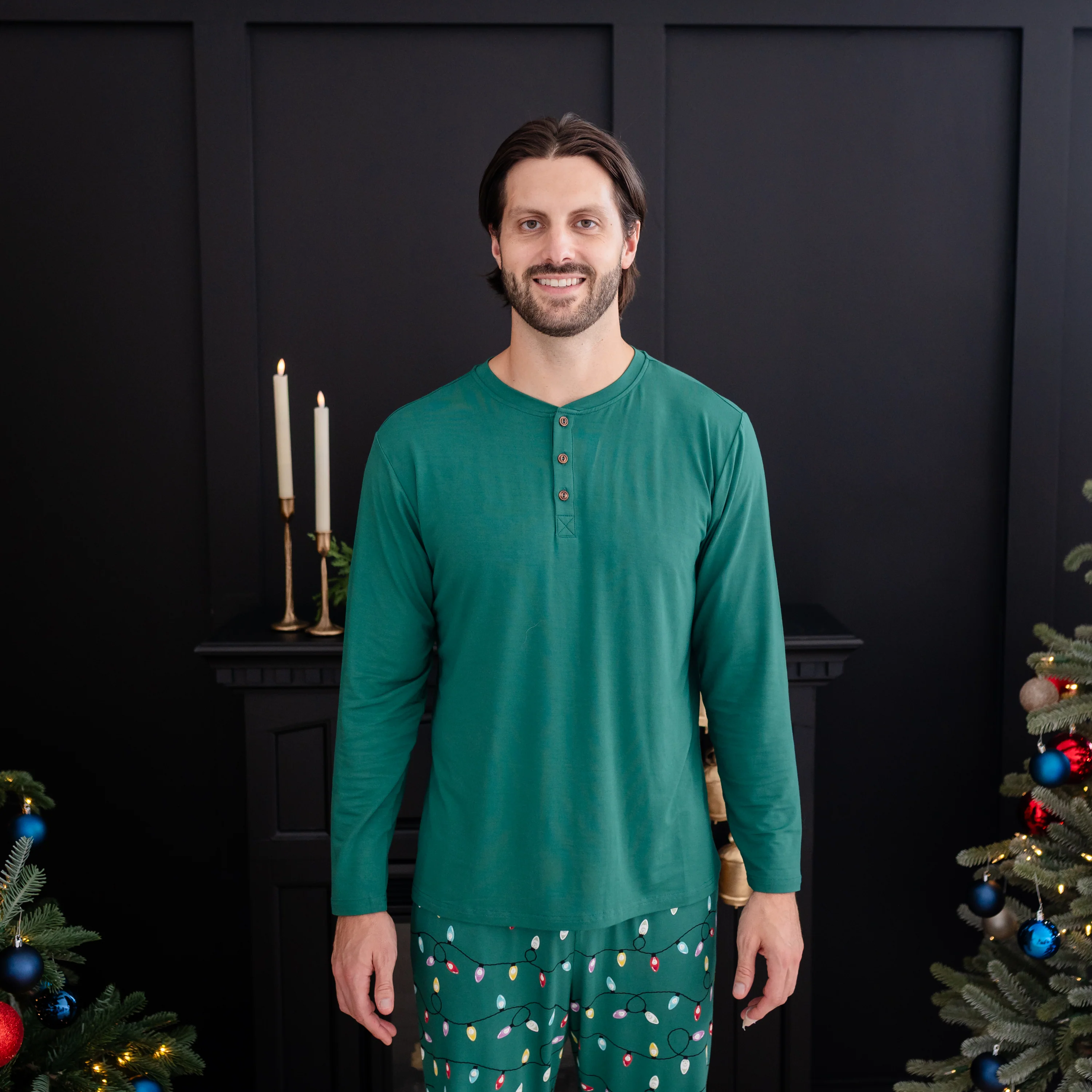Men's Long Sleeve Henley Top in Emerald - Image 4