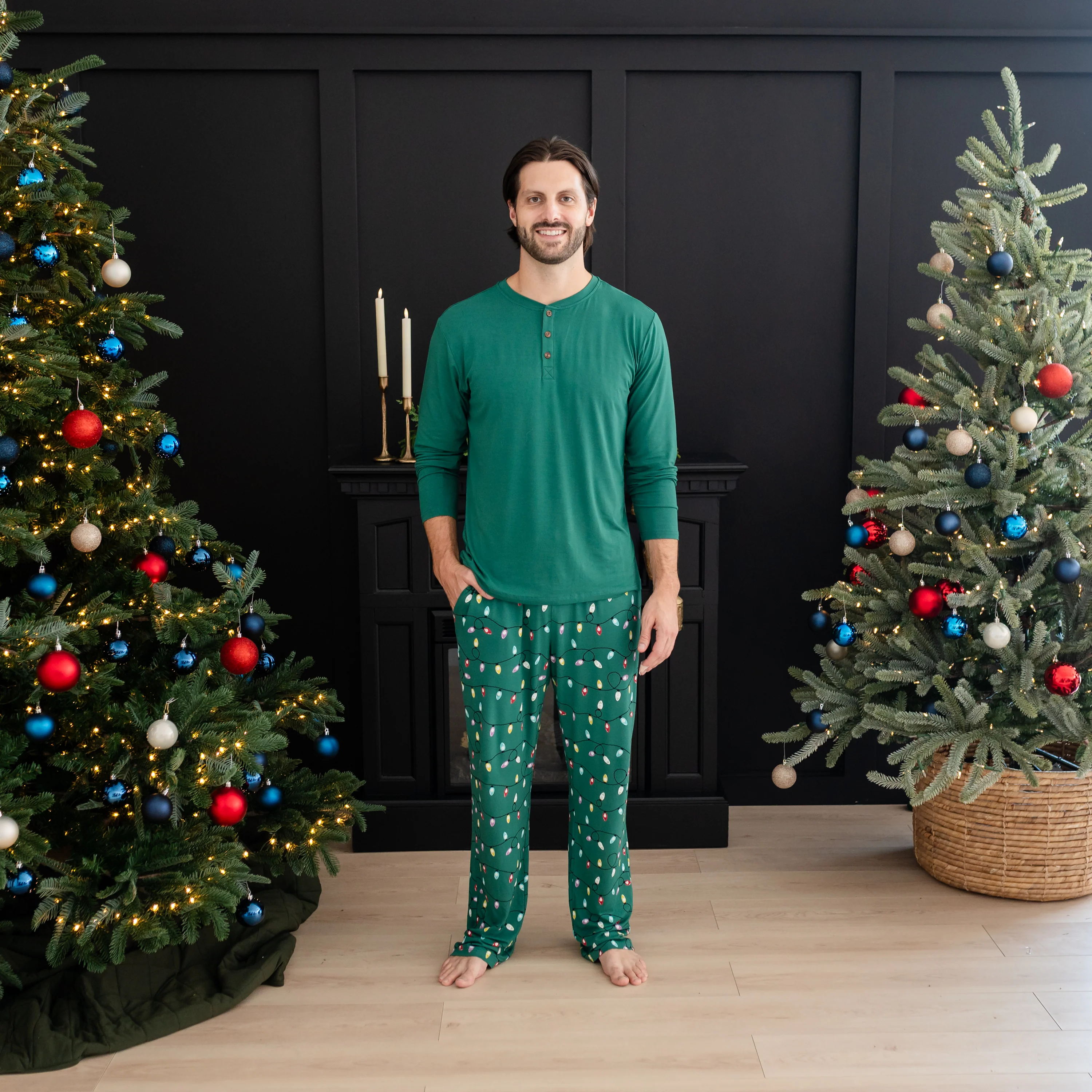 Men's Long Sleeve Henley Top in Emerald - Image 5