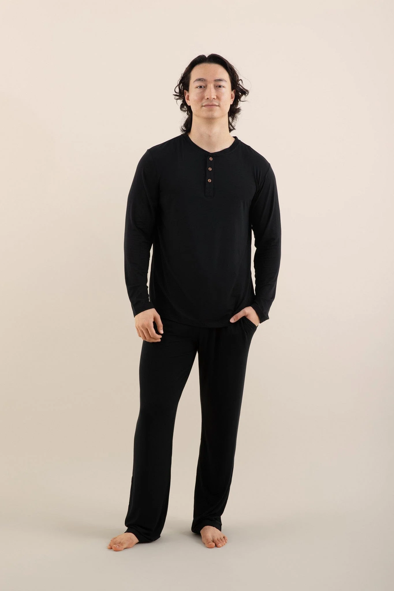 Men's Long Sleeve Henley Top in Midnight - Image 4