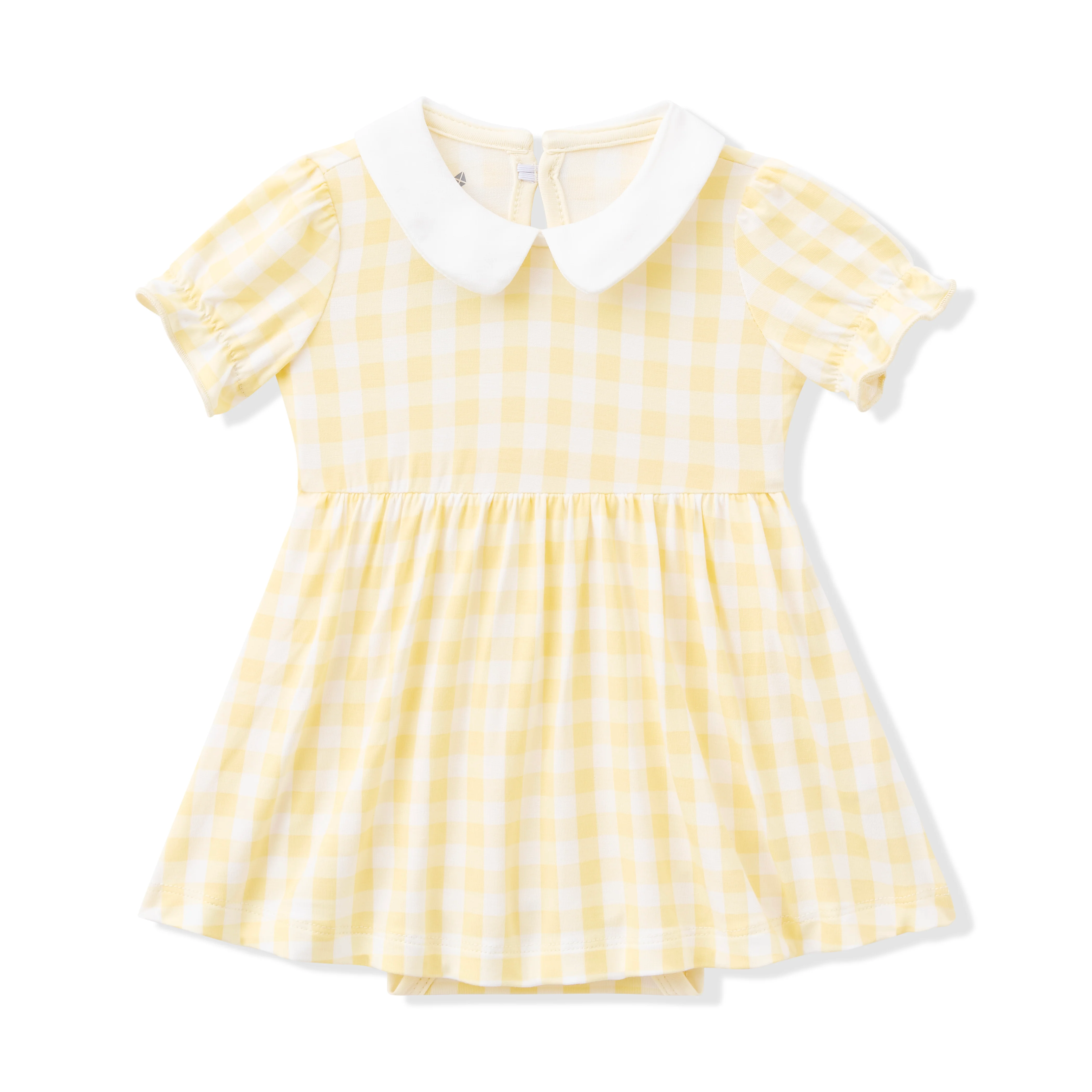 Peter Pan Collar Bodysuit Dress in Gingham Chamomile - Image 2